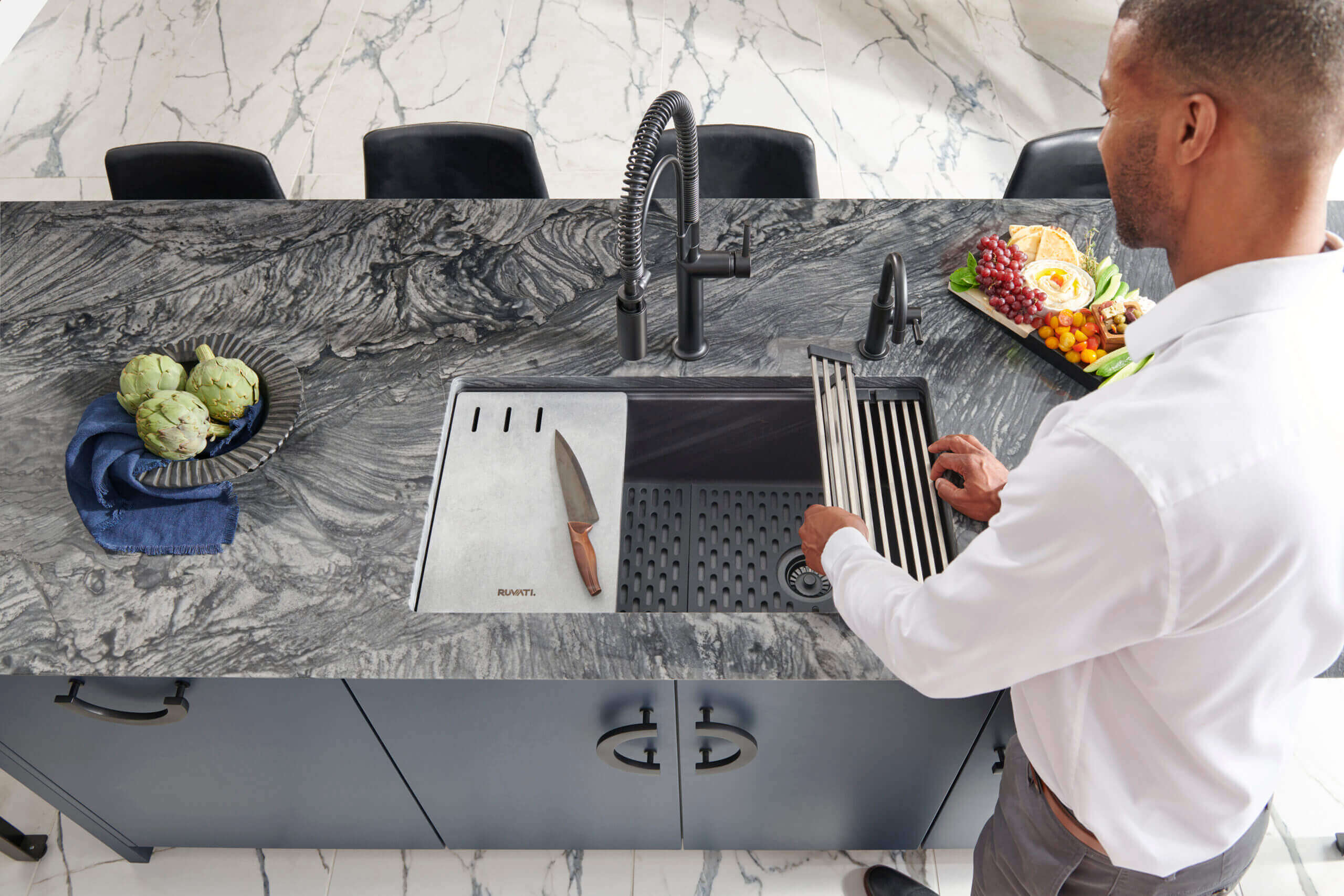 Alternate Image for Ruvati epiStage 33" Undermount Granite Composite Workstation Kitchen Sink, Midnight Black, RVG2302BK