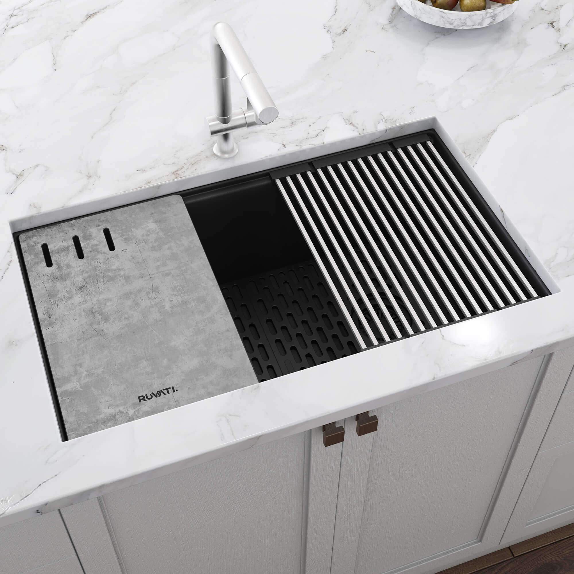 Alternate Image for Ruvati epiStage 33" Undermount Granite Composite Workstation Kitchen Sink, Midnight Black, RVG2302BK