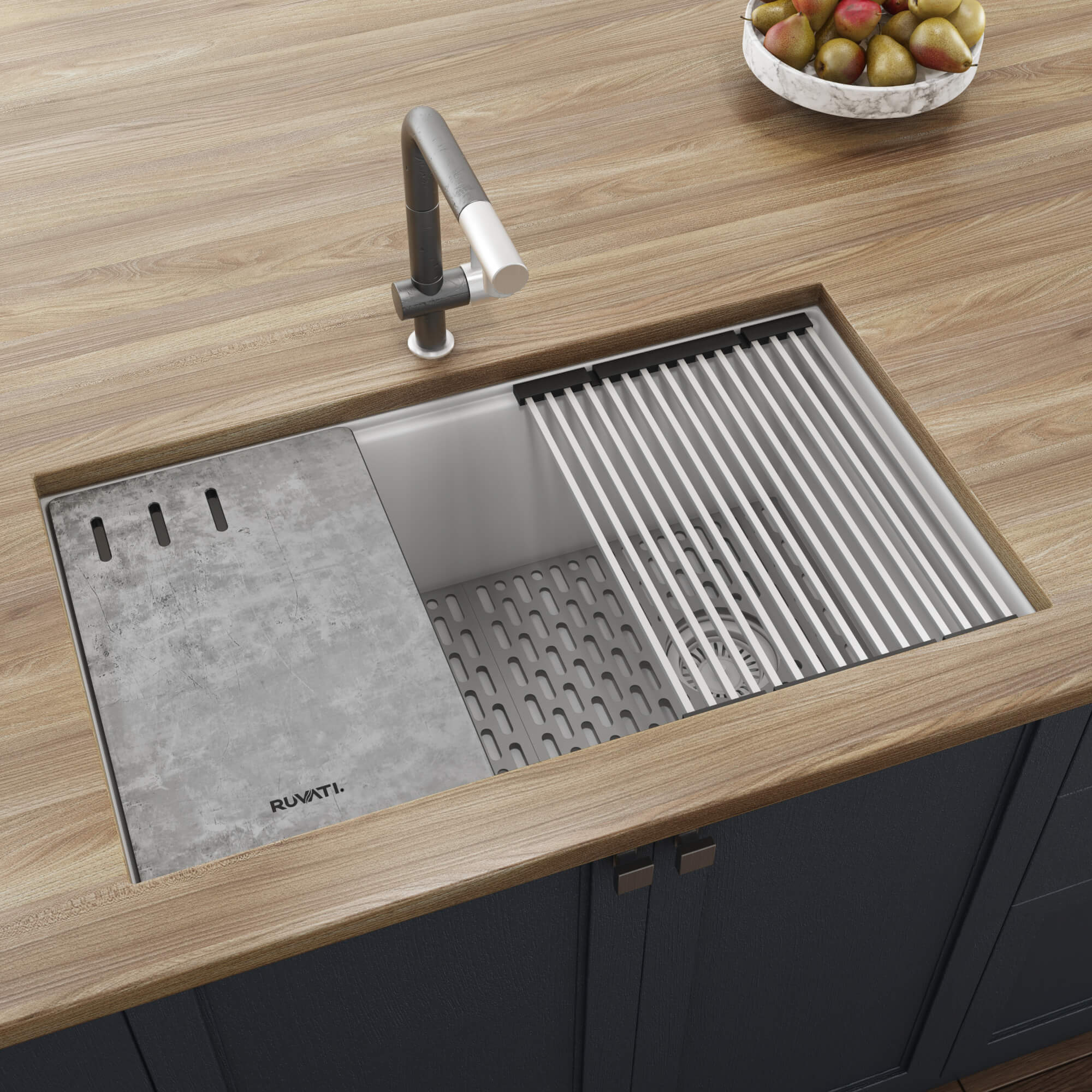 Alternate Image for Ruvati epiStage 33" Undermount Granite Composite Workstation Kitchen Sink, Arctic White, RVG2302WH