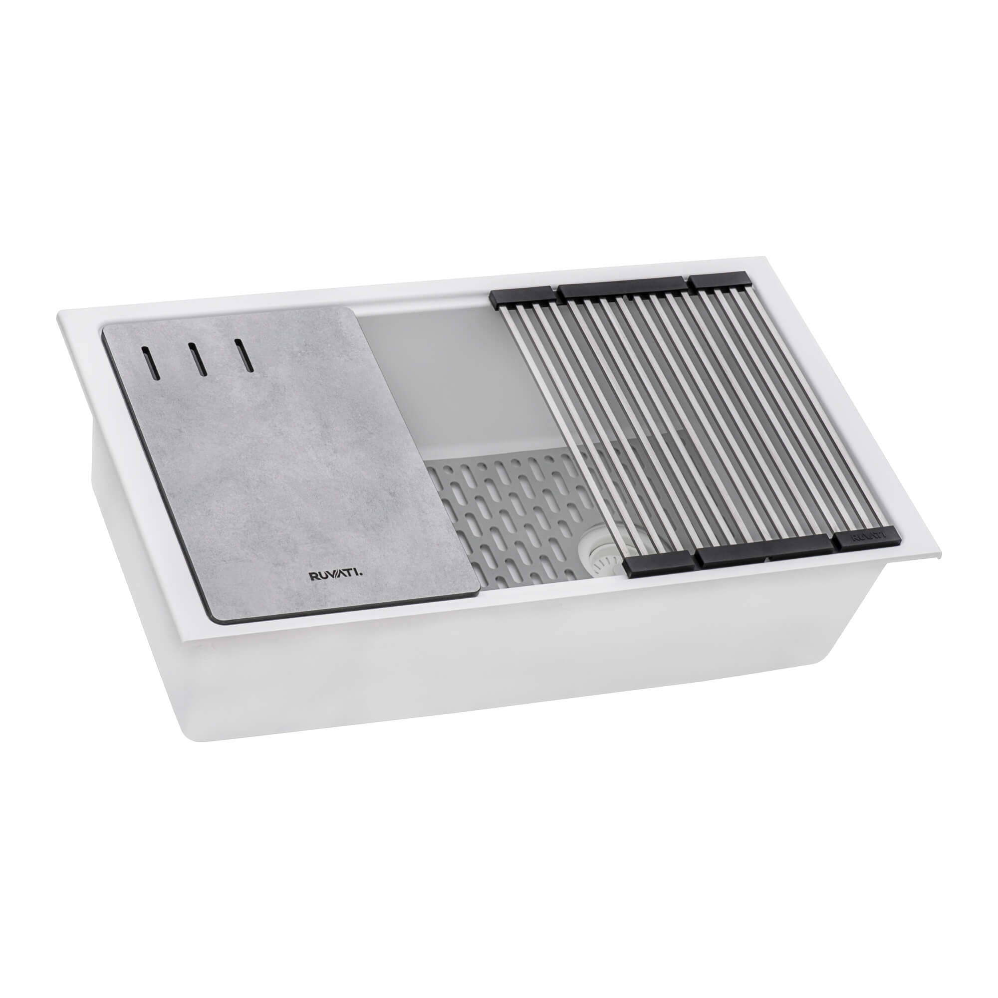 Alternative View of Ruvati epiStage 33" Undermount Granite Composite Workstation Kitchen Sink, Arctic White, RVG2302WH