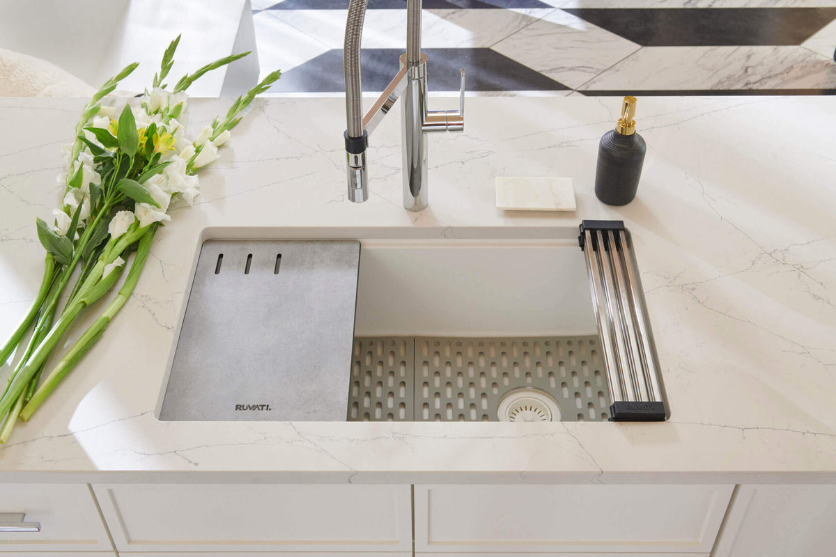 Alternate Image for Ruvati epiStage 33" Undermount Granite Composite Workstation Kitchen Sink, Arctic White, RVG2302WH