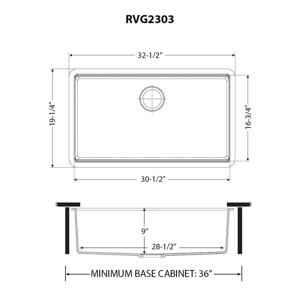 Ruvati epiGranite 33" Undermount Granite Composite Workstation Kitchen Sink, Matte Black, RVG2303BK Product Image