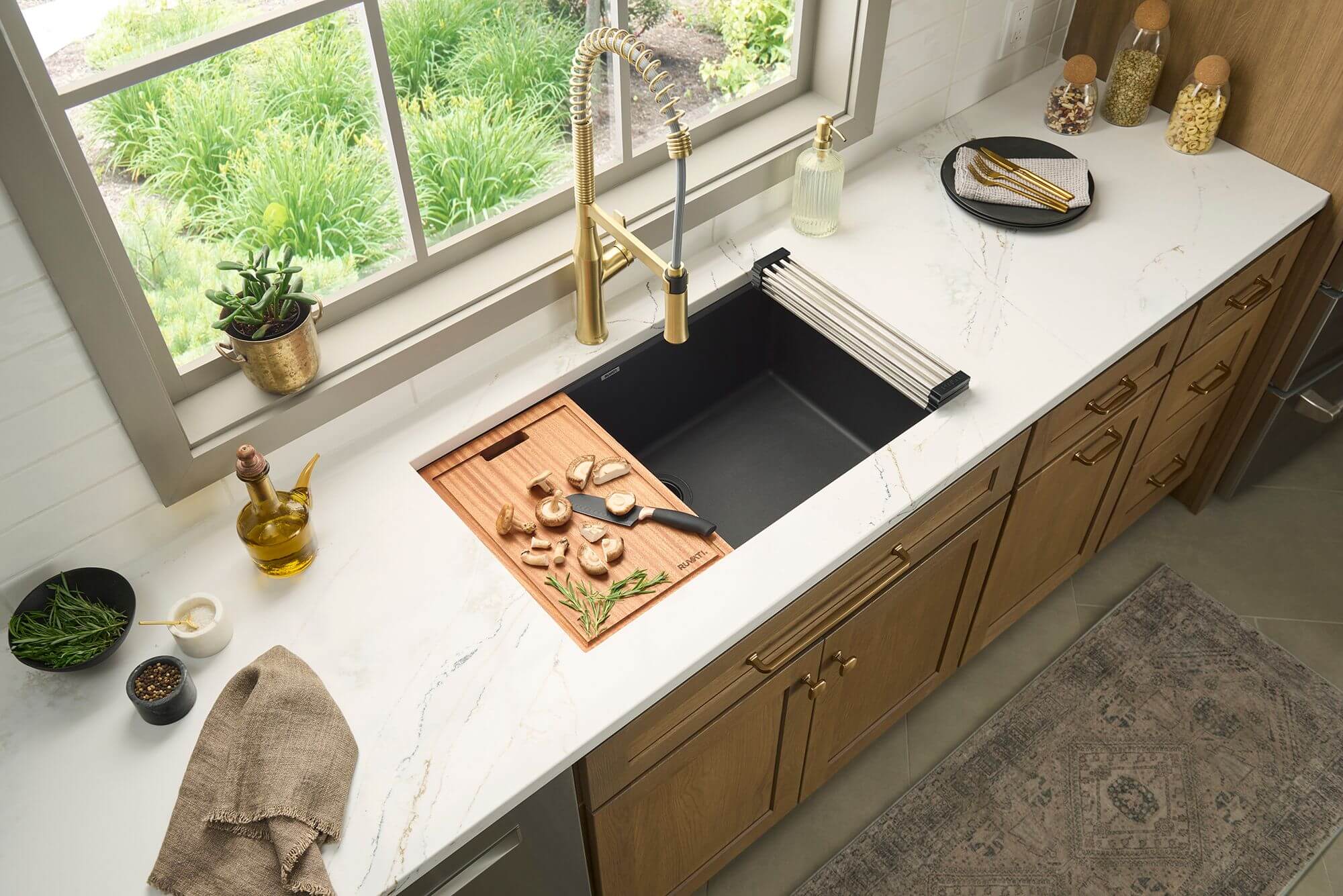 Ruvati epiGranite 33" Undermount Granite Composite Workstation Kitchen Sink, Matte Black, RVG2303BK Product Image