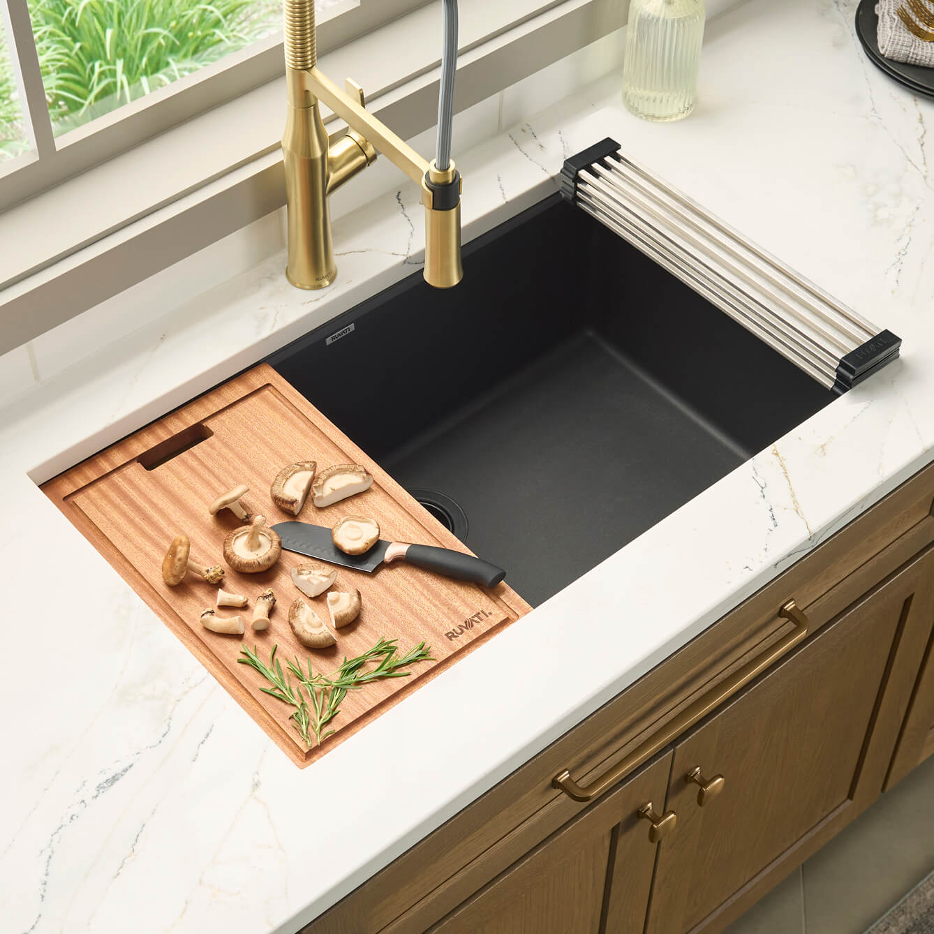 Ruvati epiGranite 33" Undermount Granite Composite Workstation Kitchen Sink, Matte Black, RVG2303BK