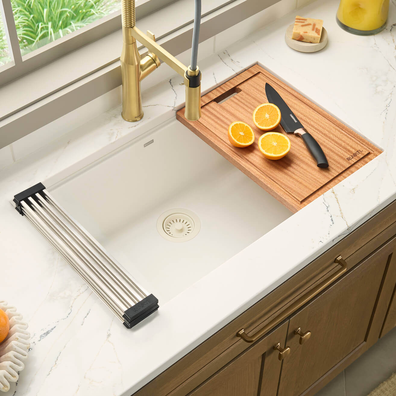 Ruvati epiGranite 33" Undermount Granite Composite Workstation Kitchen Sink, Arctic White Matte, RVG2303WH