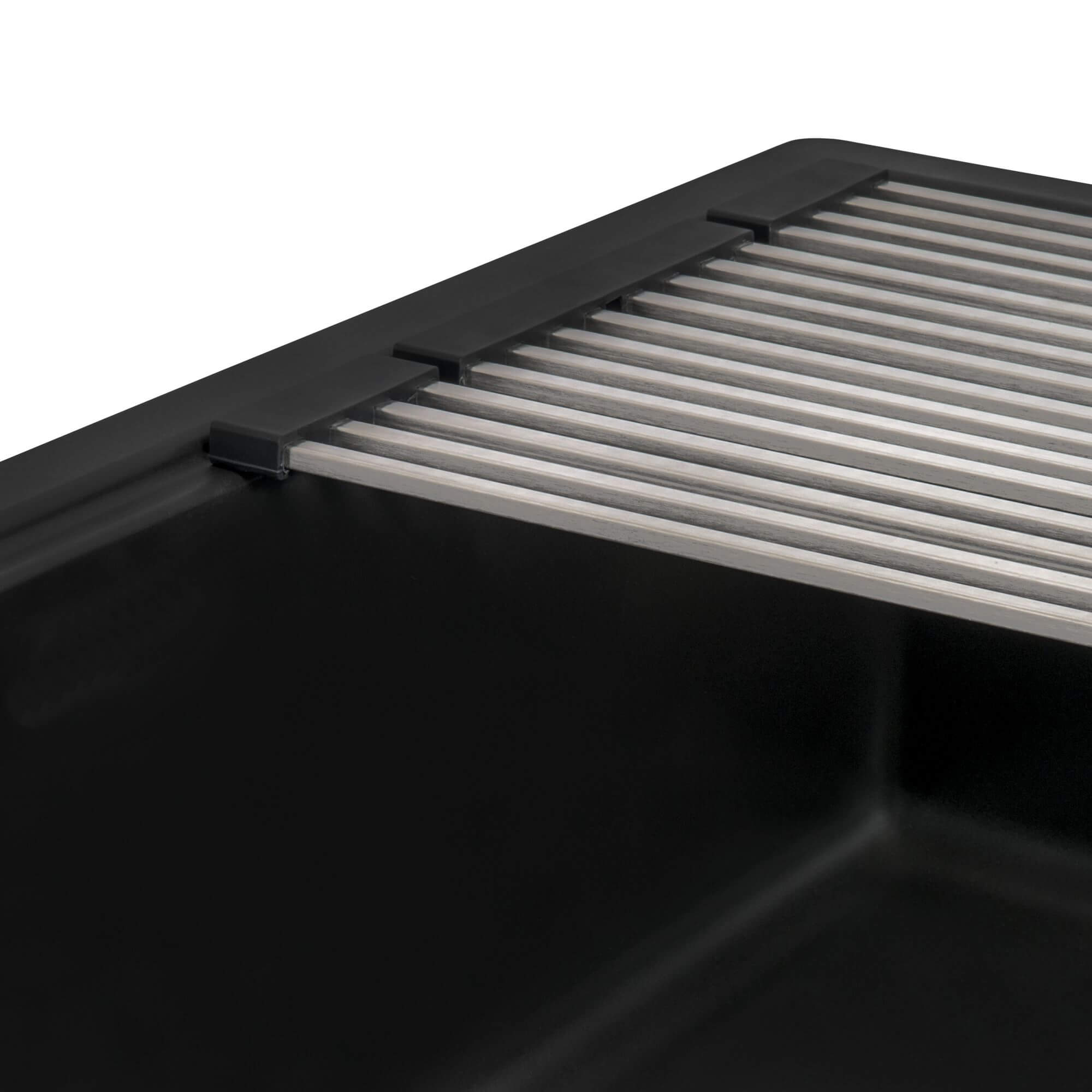 Ruvati epiGranite 33" Undermount Granite Composite Workstation Kitchen Sink, 50/50 Double Bowl, Midnight Black, RVG2343BK Product Image