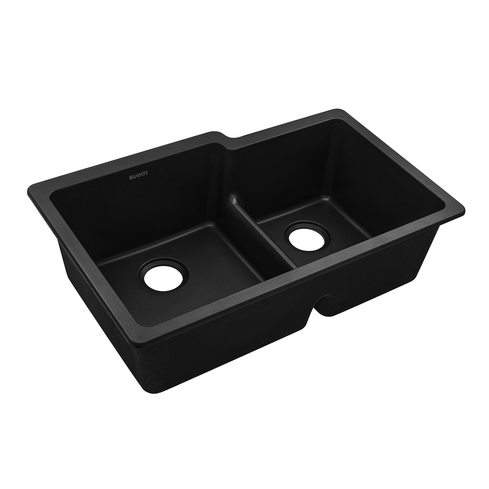 Ruvati epiGranite 33" Undermount Granite Composite Workstation Kitchen Sink, 60/40 Double Bowl, Midnight Black, RVG2347BK Product Image