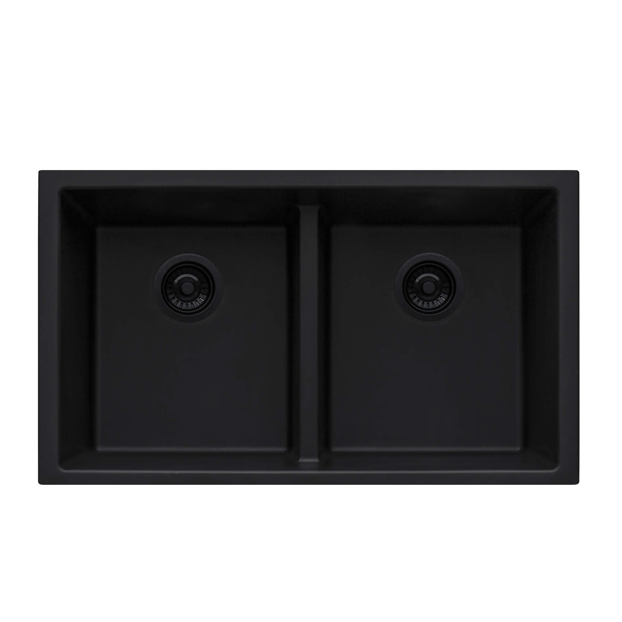 Alternate Image for Ruvati epiGranite 33" Undermount Granite Composite Kitchen Sink, 50/50 Low Divide Double Bowl, Midnight Black, RVG2385BK