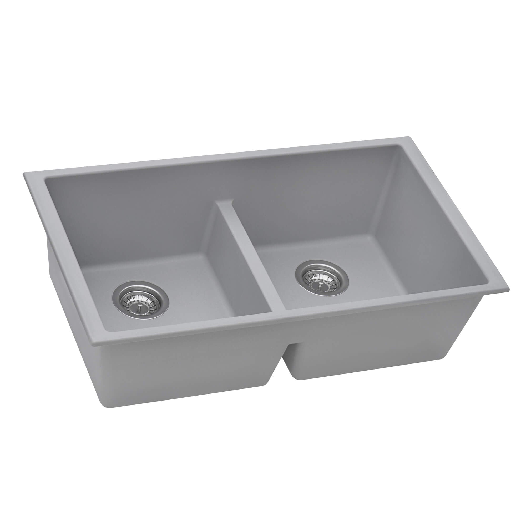 Alternate Image for Ruvati epiGranite 33" Undermount Granite Composite Kitchen Sink, 50/50 Low Divide Double Bowl, Silver Gray, RVG2385GR