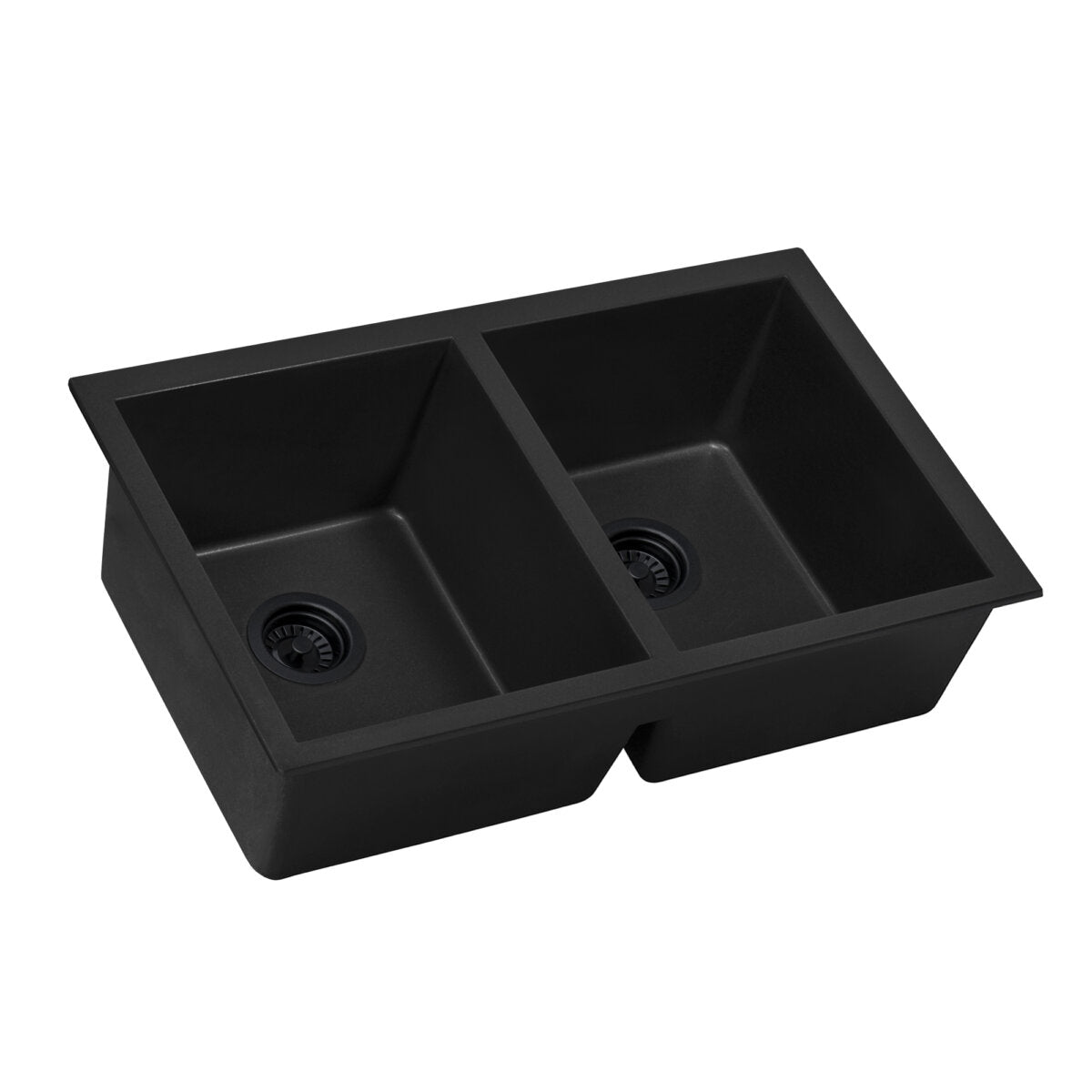 Ruvati epiGranite 32 x 19 inch Granite Composite Undermount Double Bowl Kitchen Sink, Midnight Black, RVG2388BK