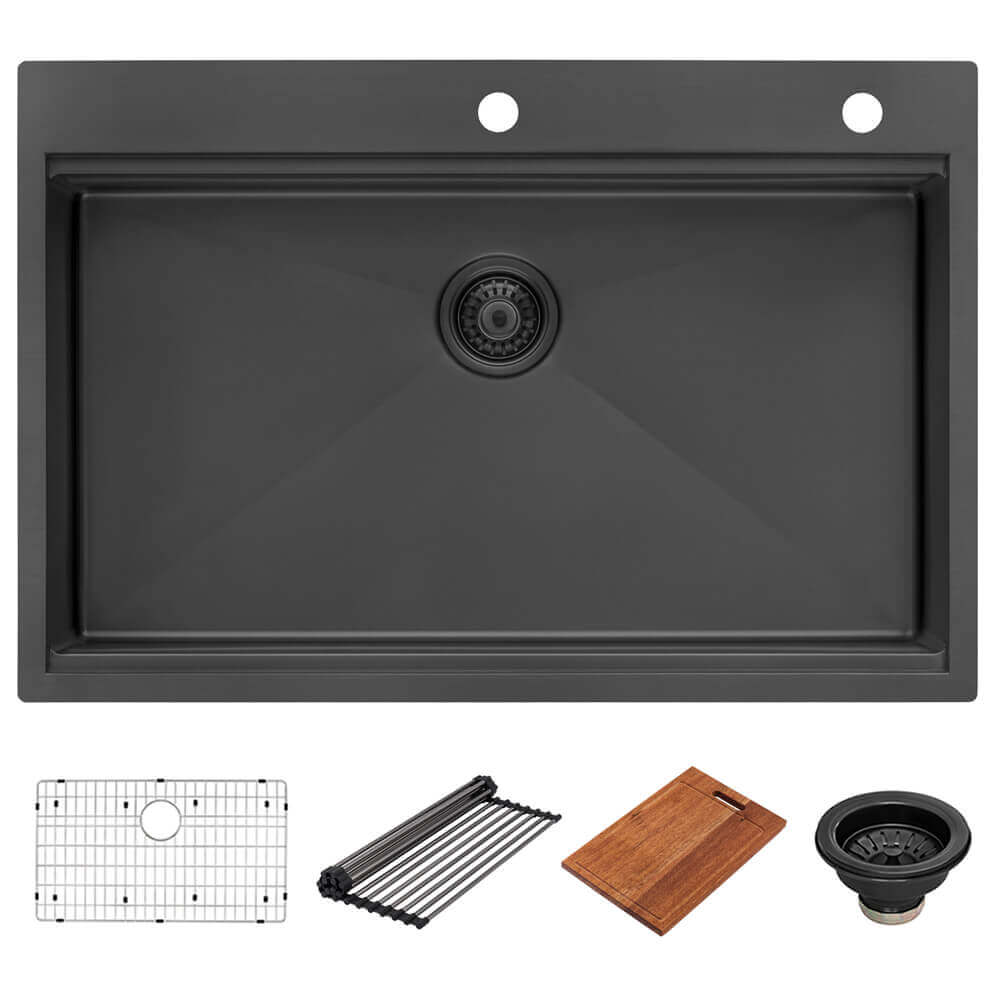 Alternate Image for Ruvati Giana 33" Drop-in Topmount Stainless Steel Workstation Kitchen Sink, Gunmetal Matte Black, 16 Gauge, RVH5003BL