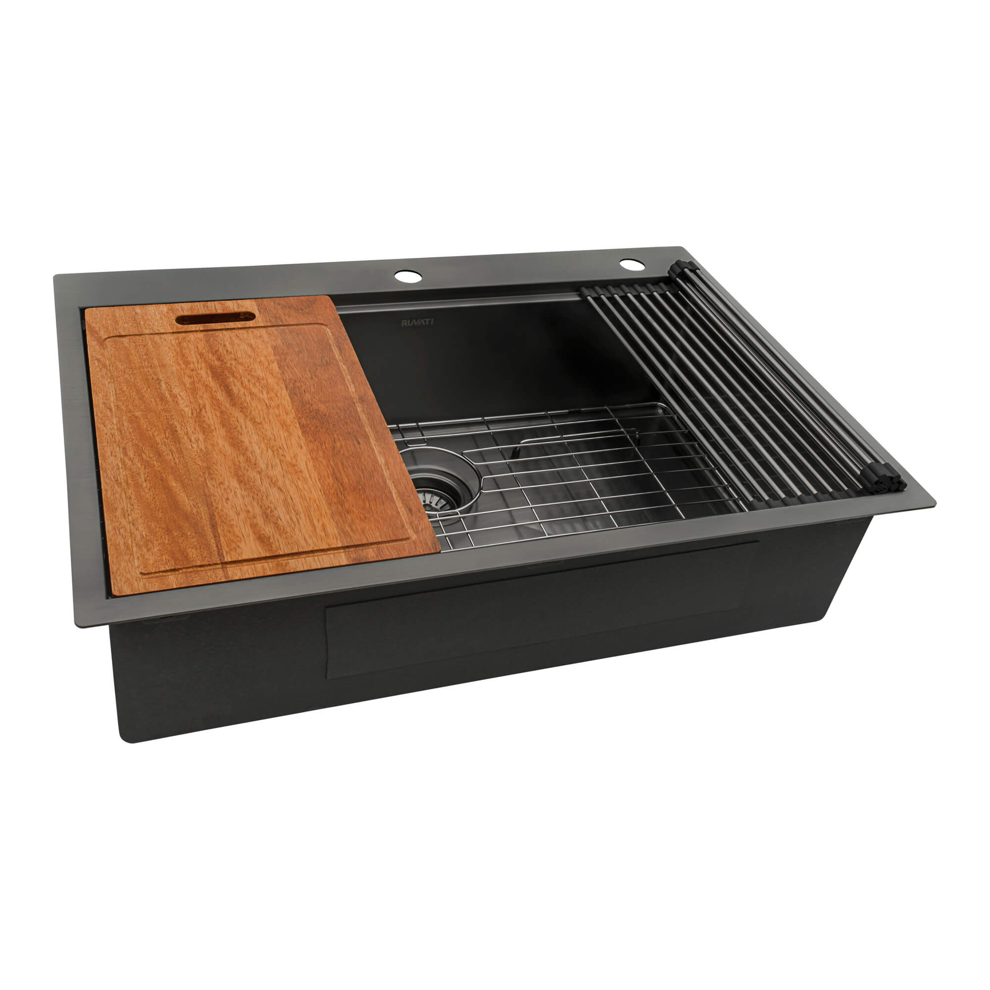 Alternate Image for Ruvati Giana 33" Drop-in Topmount Stainless Steel Workstation Kitchen Sink, Gunmetal Matte Black, 16 Gauge, RVH5003BL