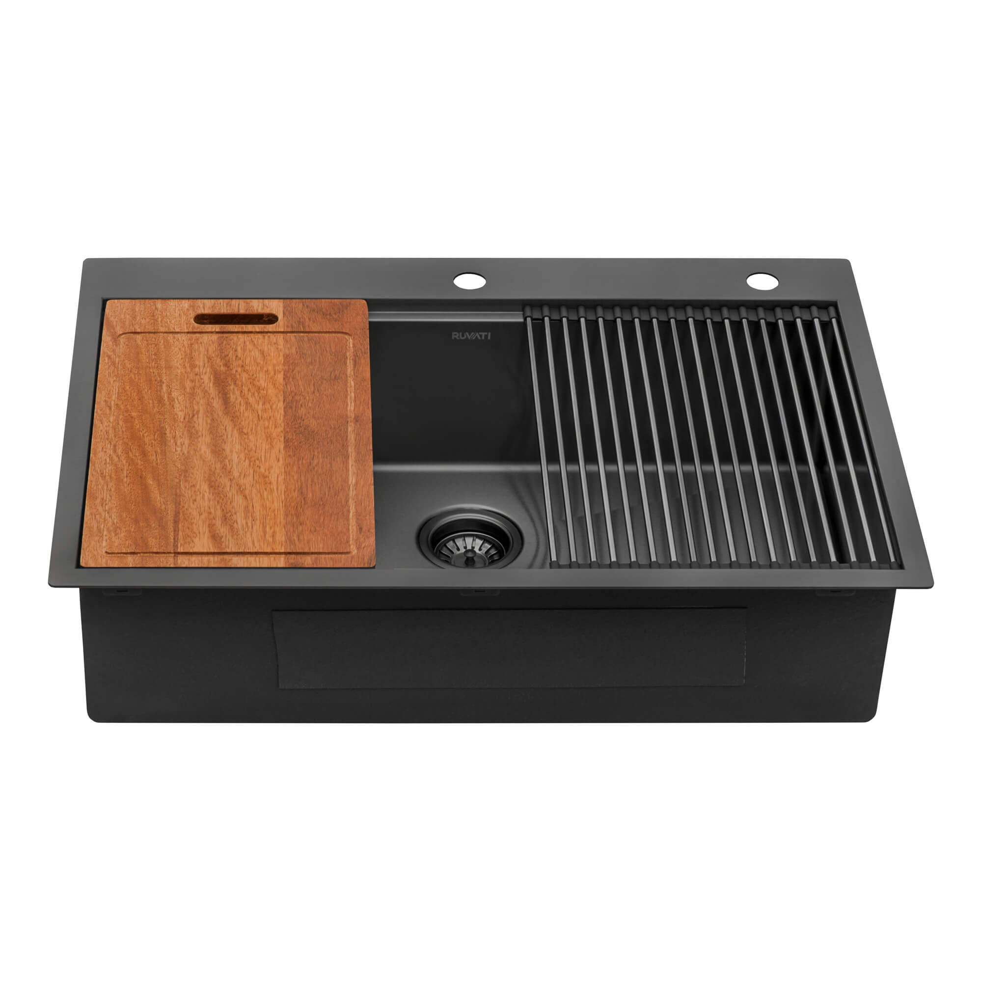 Alternate Image for Ruvati Giana 33" Drop-in Topmount Stainless Steel Workstation Kitchen Sink, Gunmetal Matte Black, 16 Gauge, RVH5003BL