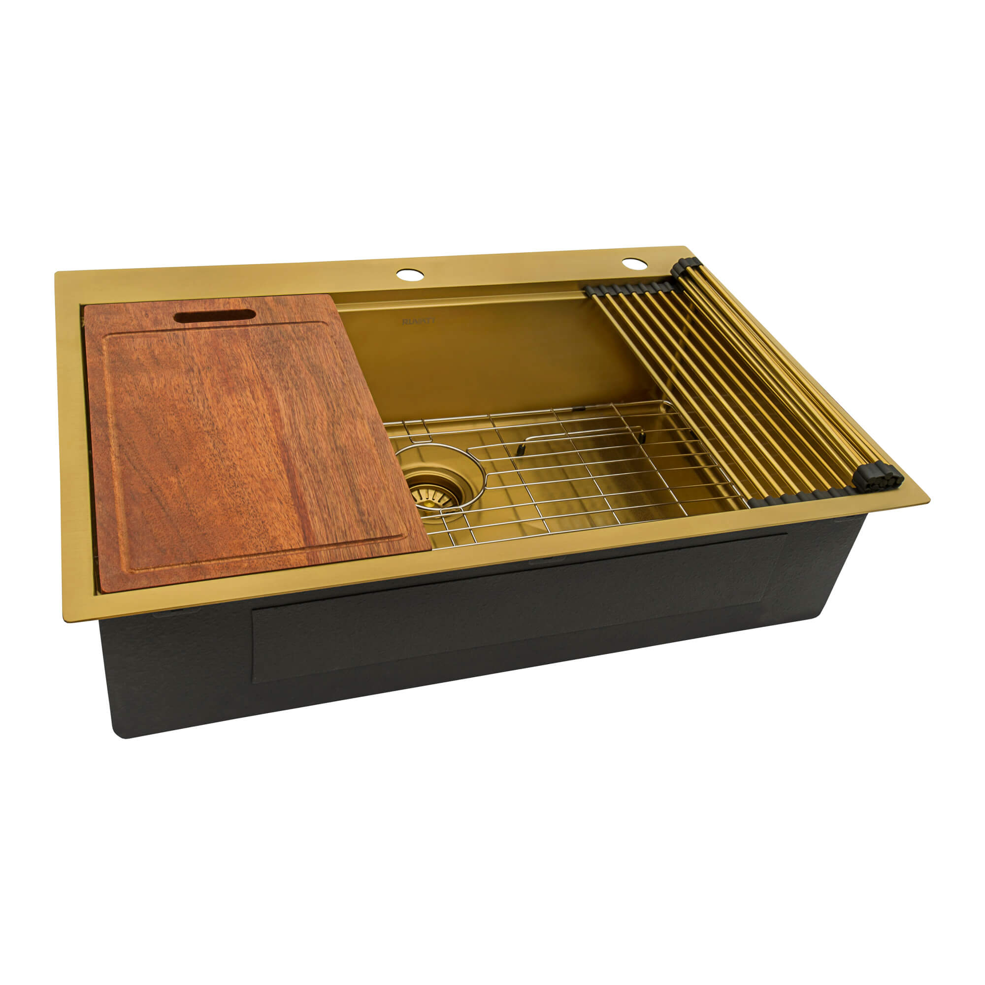 Alternate Image for Ruvati Giana 33" Drop-in Topmount Stainless Steel Workstation Kitchen Sink, Matte Gold Brass Tone, 16 Gauge, RVH5003GG