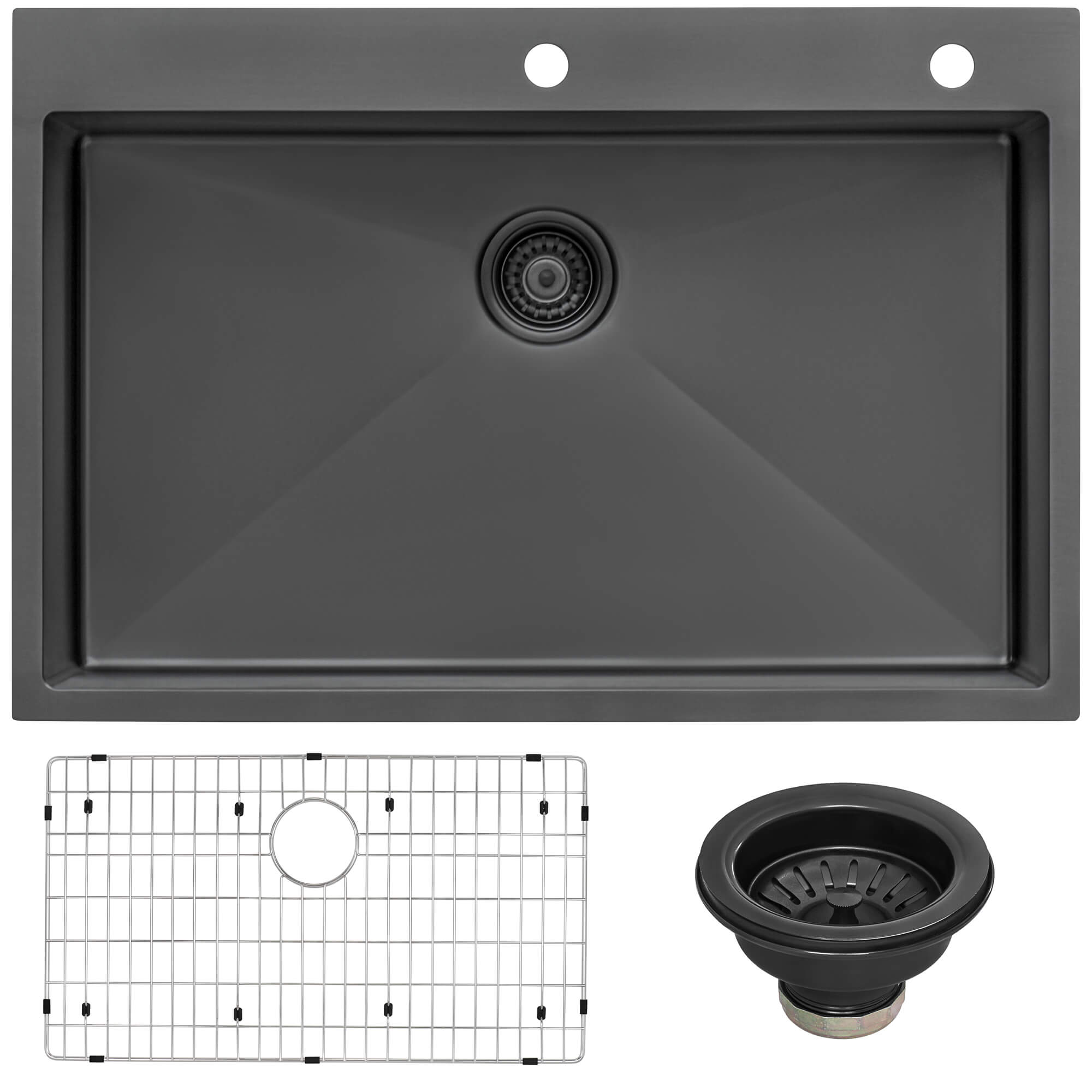 Alternate Image for Ruvati Terraza 33" Drop-in Topmount Stainless Steel Kitchen Sink, Gunmetal Matte Black, 16 Gauge, RVH5005BL
