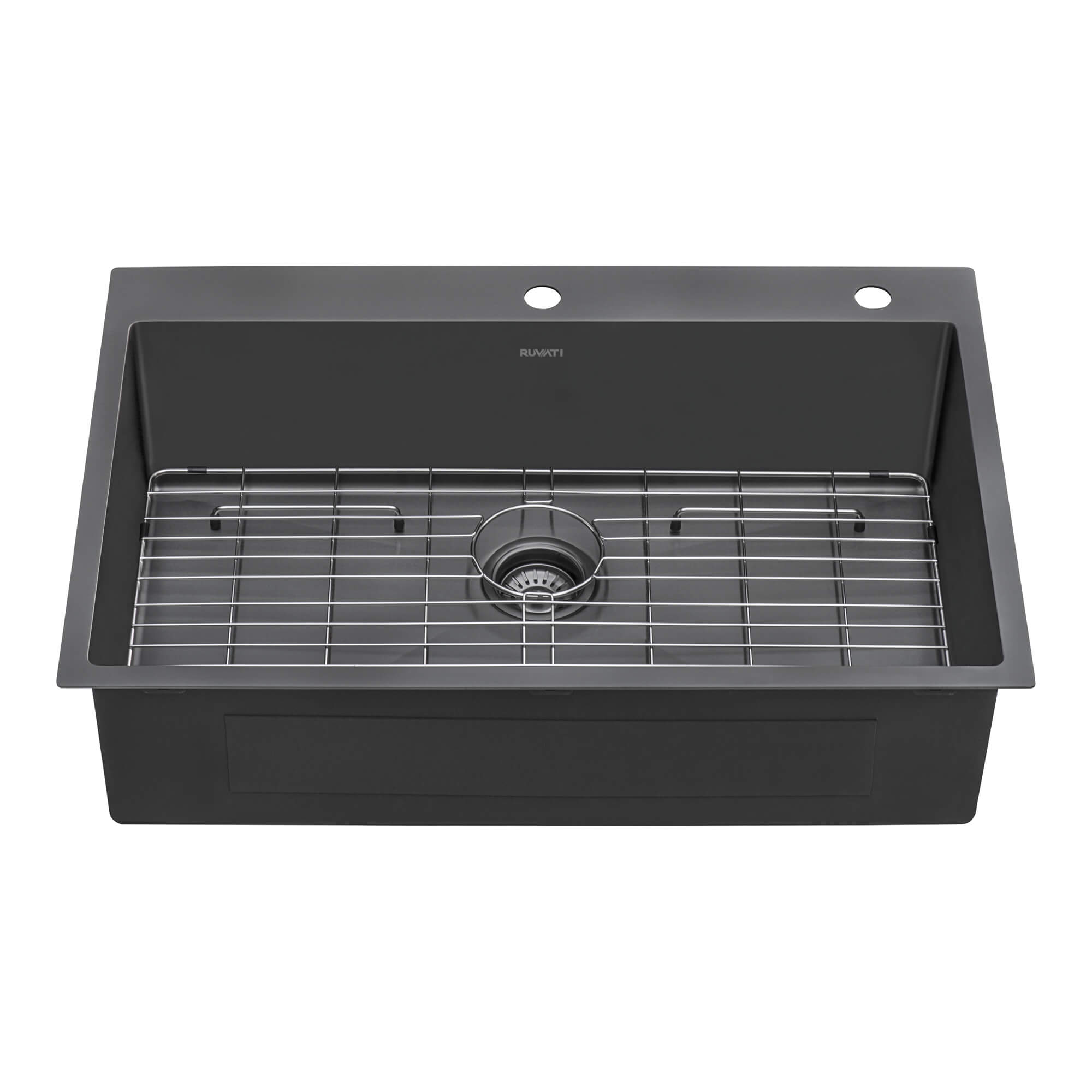 Alternate Image for Ruvati Terraza 33" Drop-in Topmount Stainless Steel Kitchen Sink, Gunmetal Matte Black, 16 Gauge, RVH5005BL