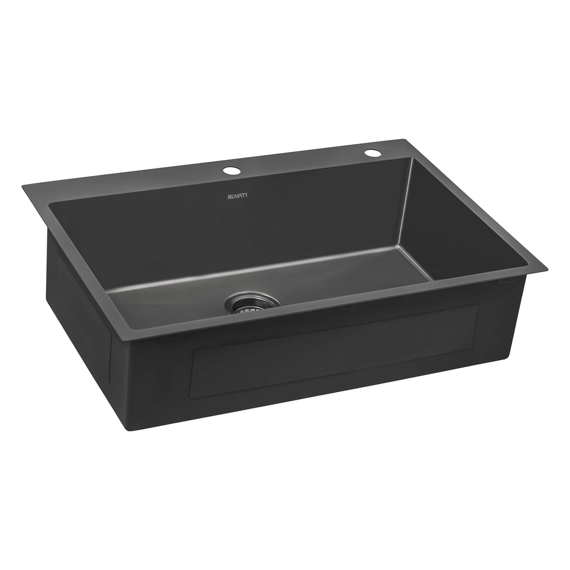 Alternate Image for Ruvati Terraza 33" Drop-in Topmount Stainless Steel Kitchen Sink, Gunmetal Matte Black, 16 Gauge, RVH5005BL