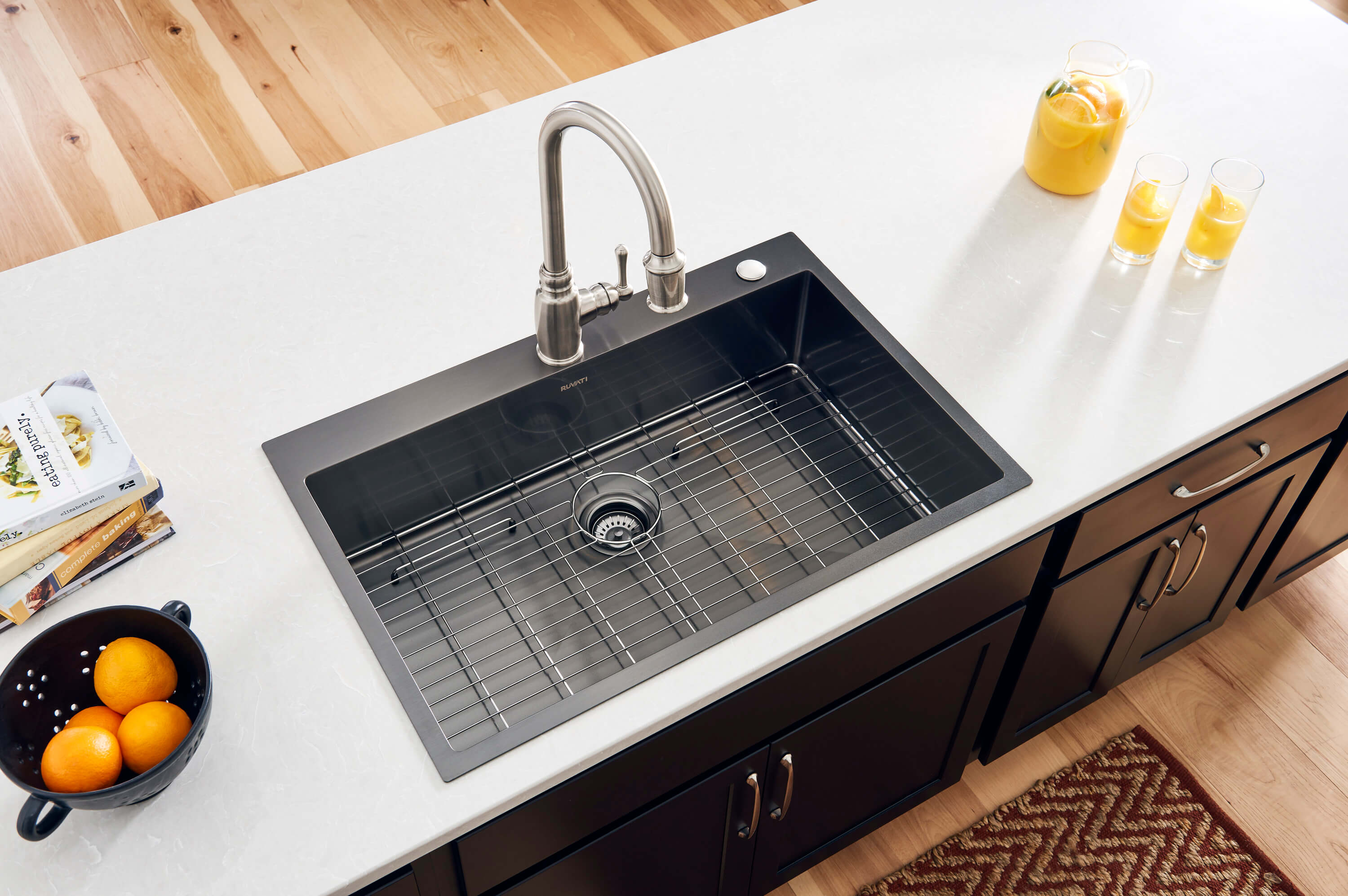 Alternate Image for Ruvati Terraza 33" Drop-in Topmount Stainless Steel Kitchen Sink, Gunmetal Matte Black, 16 Gauge, RVH5005BL