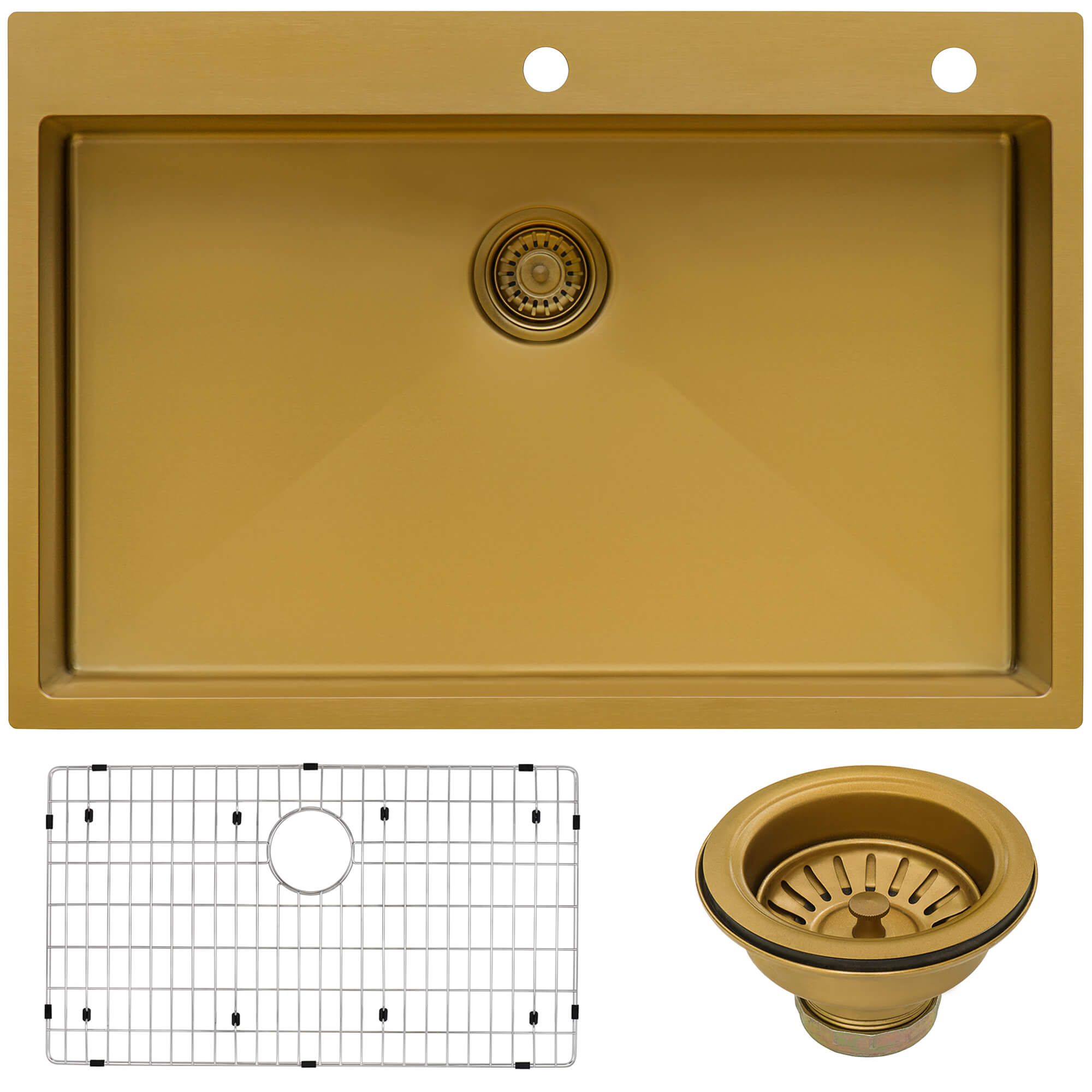 Alternate Image for Ruvati Terraza 33" Drop-in Topmount Stainless Steel Kitchen Sink, Brass Tone Matte Gold, 16 Gauge, RVH5005GG