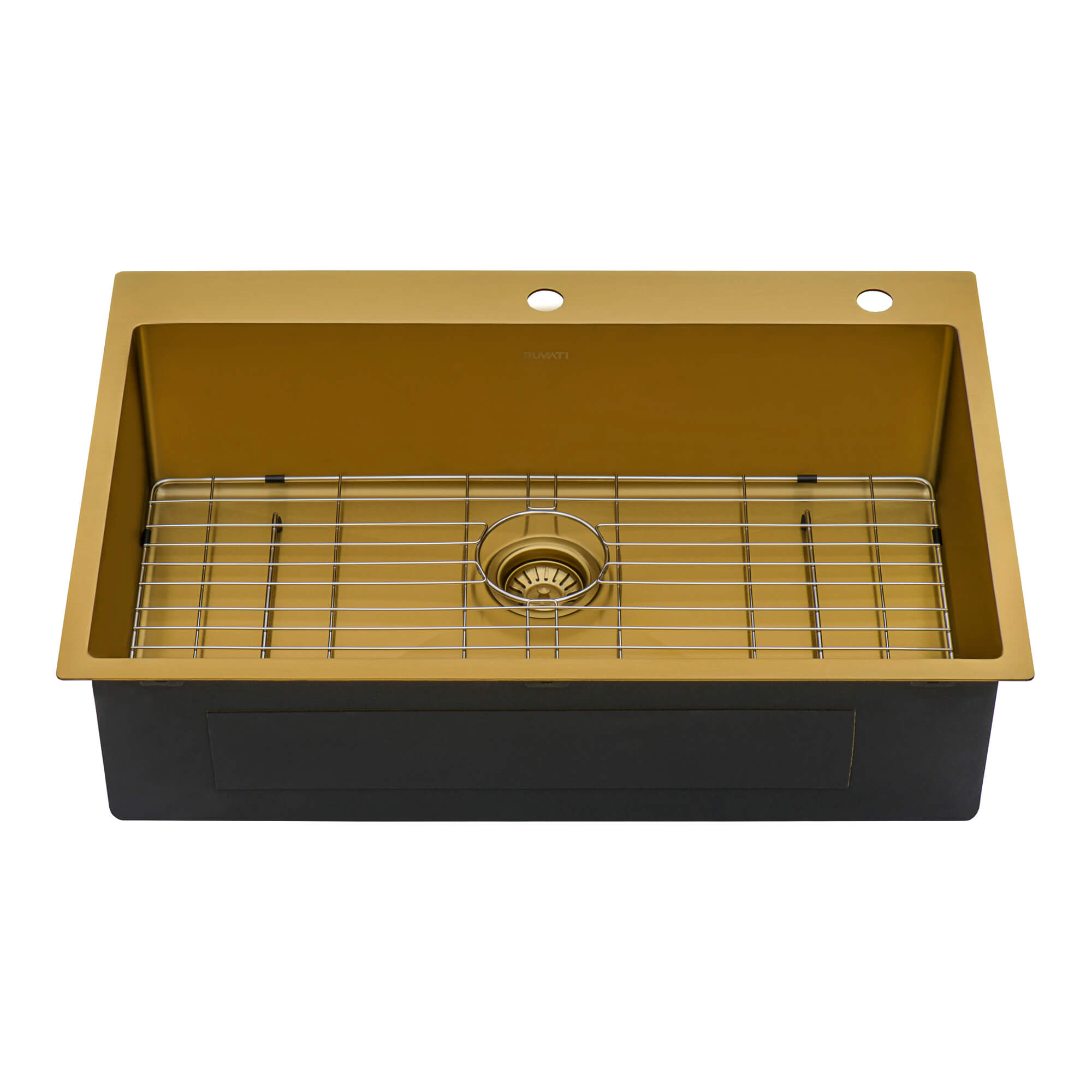 Alternate Image for Ruvati Terraza 33" Drop-in Topmount Stainless Steel Kitchen Sink, Brass Tone Matte Gold, 16 Gauge, RVH5005GG