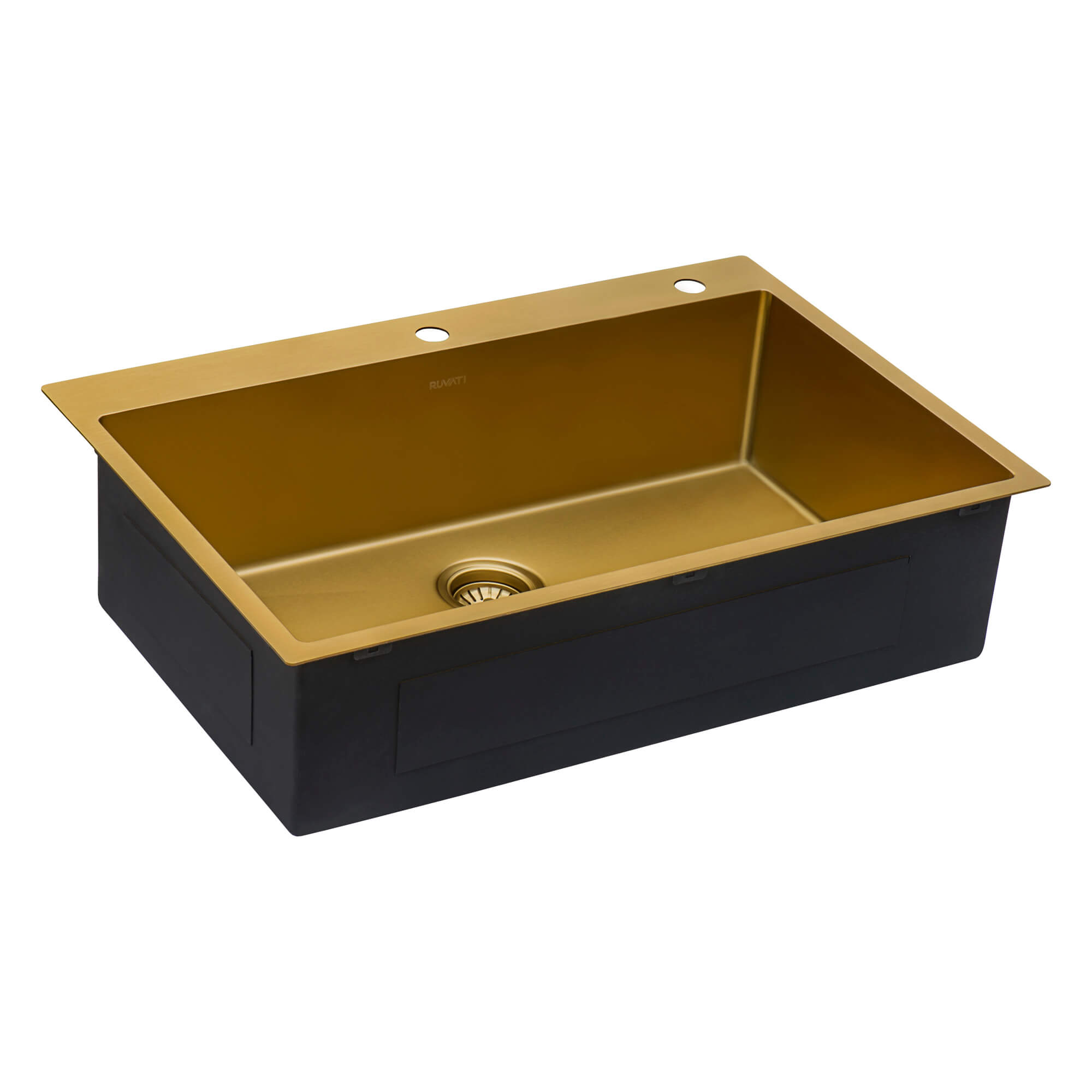 Alternate Image for Ruvati Terraza 33" Drop-in Topmount Stainless Steel Kitchen Sink, Brass Tone Matte Gold, 16 Gauge, RVH5005GG