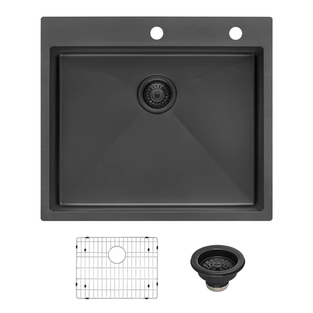Alternate Image for Ruvati Terraza 25" Drop-in Topmount Stainless Steel Kitchen Sink, Gunmetal Matte Black, 16 Gauge, RVH5007BL