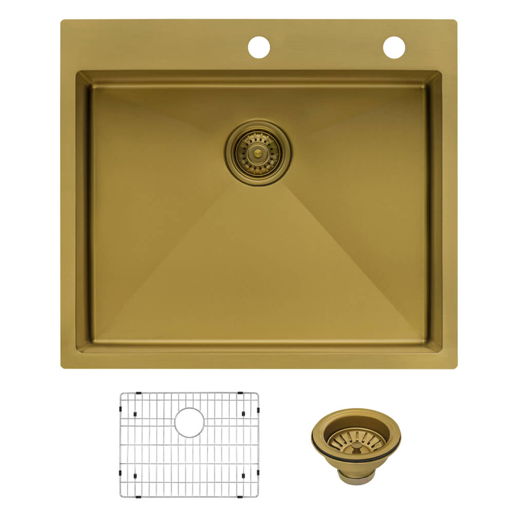 Alternative View of Ruvati Terraza 25" Drop-in Topmount Stainless Steel Kitchen Sink, Matte Gold Brass Tone, 16 Gauge, RVH5007GG