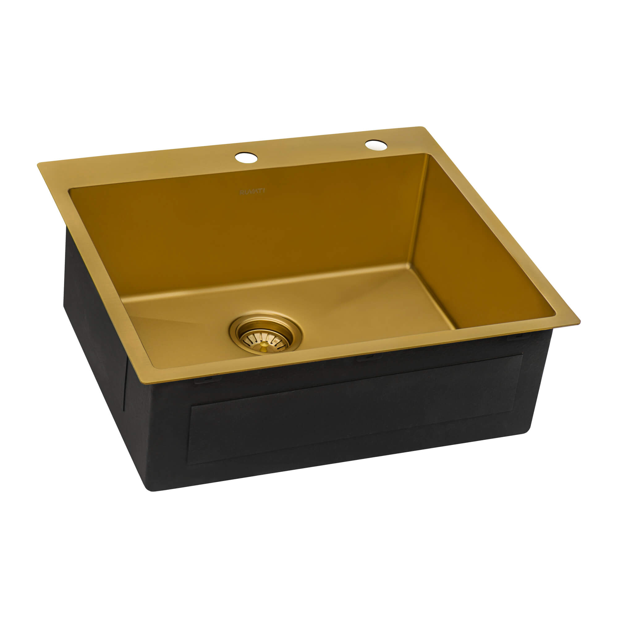 Alternate Image for Ruvati Terraza 25" Drop-in Topmount Stainless Steel Kitchen Sink, Matte Gold Brass Tone, 16 Gauge, RVH5007GG