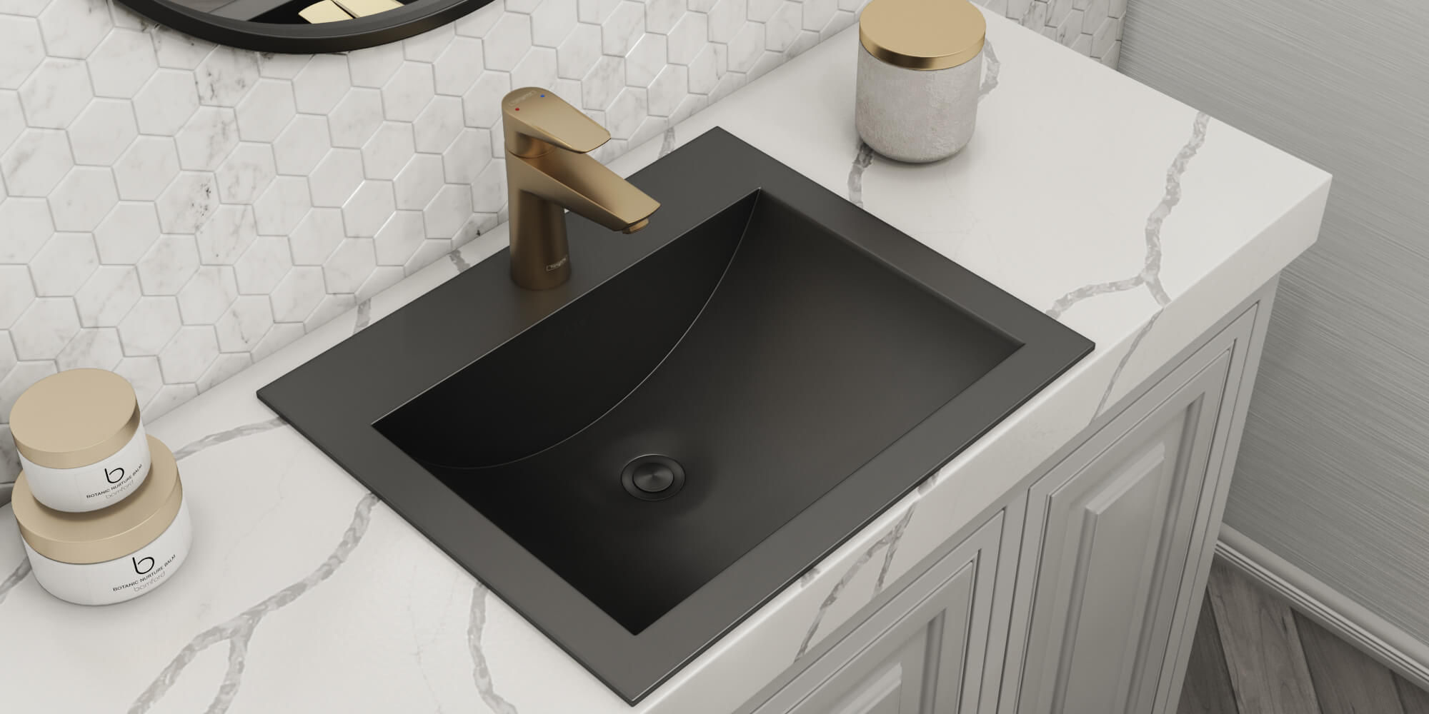 Alternate Image for Ruvati Ariaso 21" Rectangle Drop In Stainless Steel Bathroom Sink, Gunmetal Matte Black, 16 Gauge, RVH5110BL