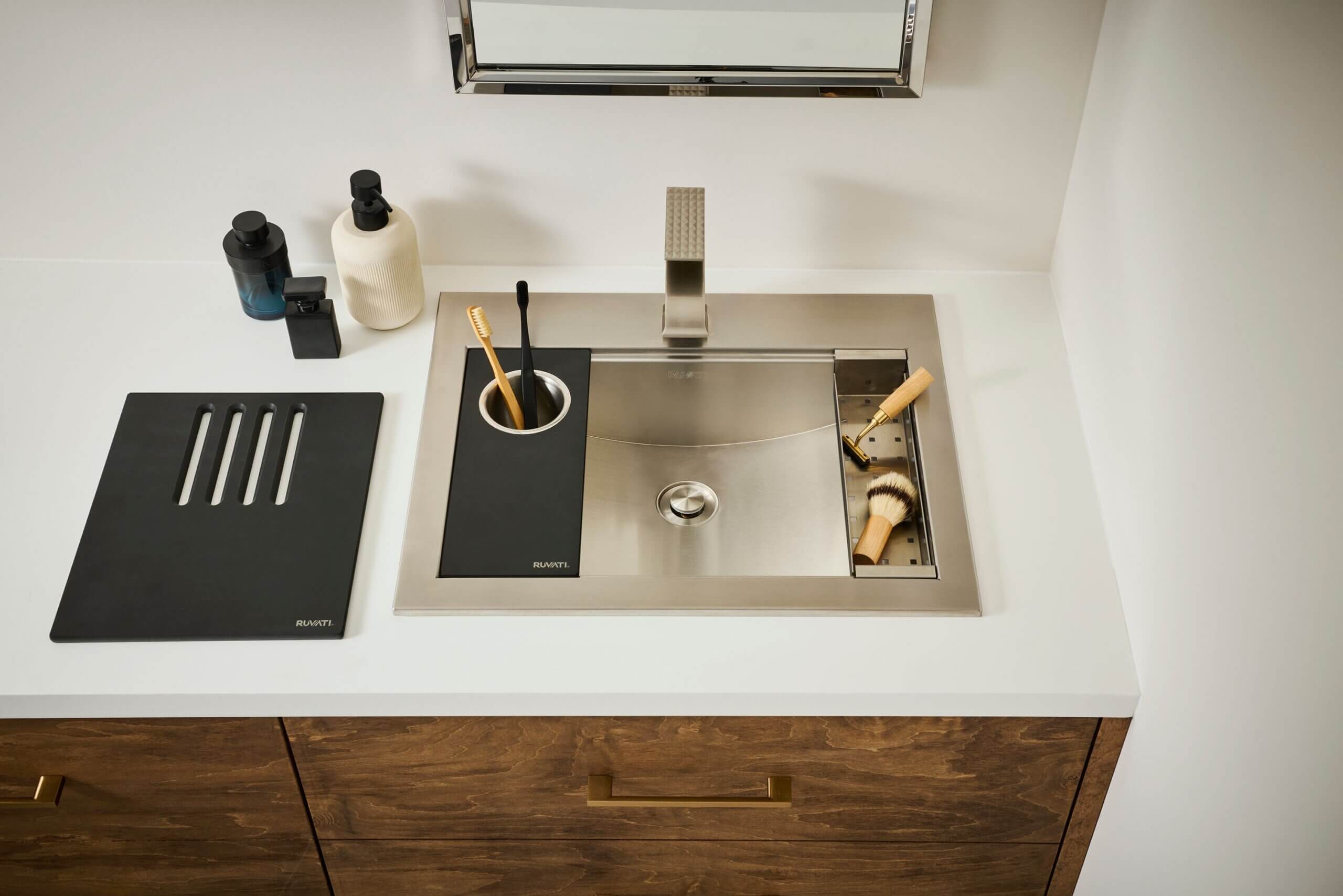 Ruvati Brenna 21" Rectangle Drop In Stainless Steel Workstation Bathroom Sink, RVH5521ST Product Image