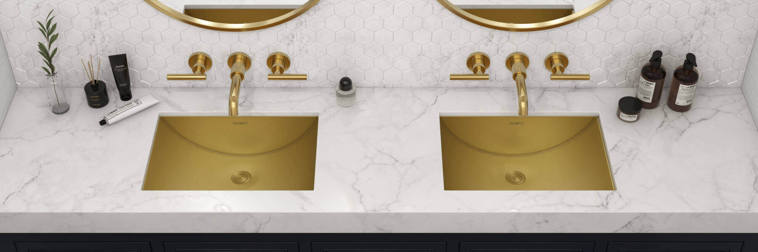 Alternate Image for Ruvati Ariaso 16 x 13 inch Brushed Gold Polished Brass Rectangular Bathroom Sink Undermount, Stainless Steel, 16, RVH6106GG