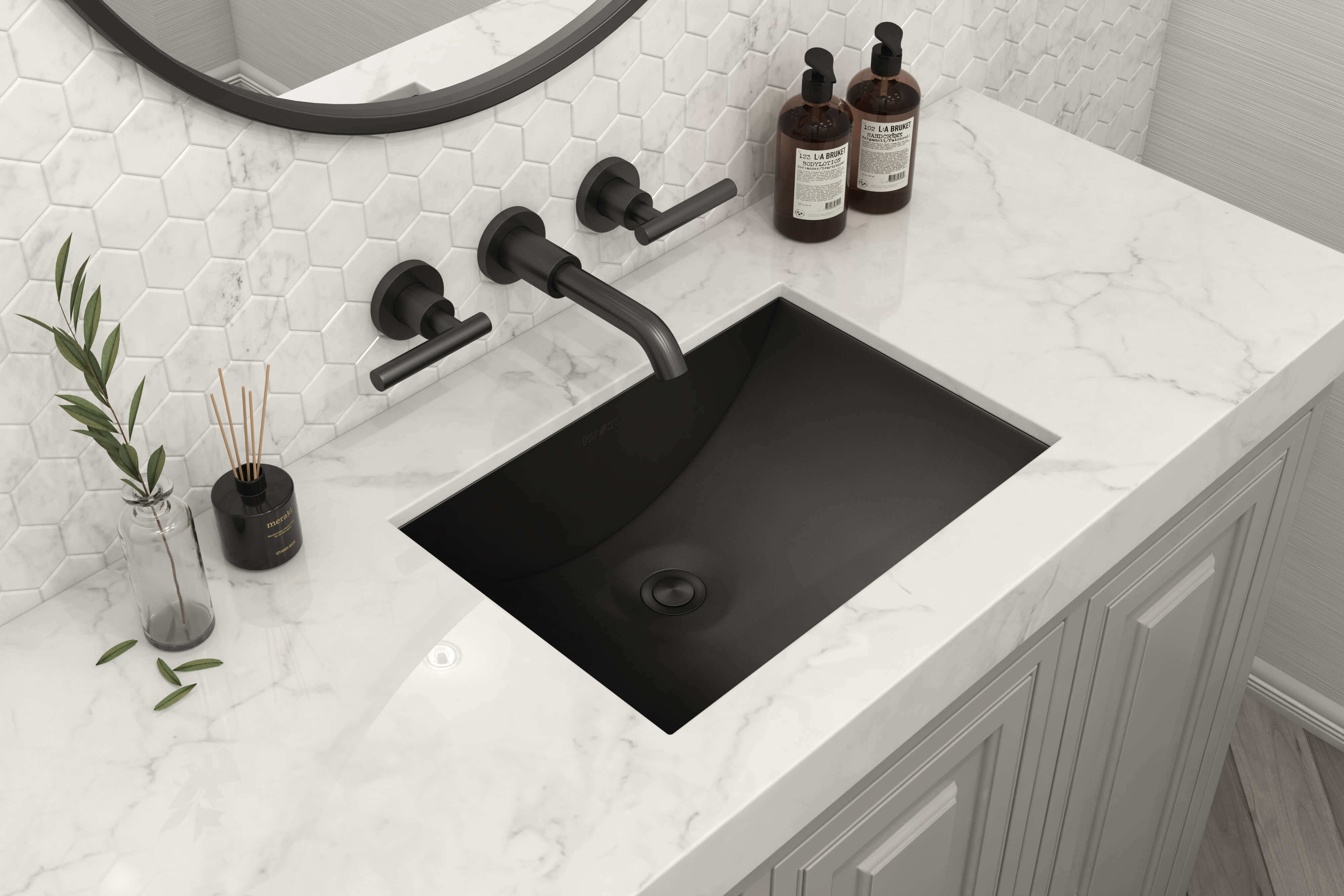 Alternate Image for Ruvati Ariaso 18" Rectangle Undermount Stainless Steel Bathroom Sink, Gunmetal Matte Black, 16 Gauge, RVH6107BL