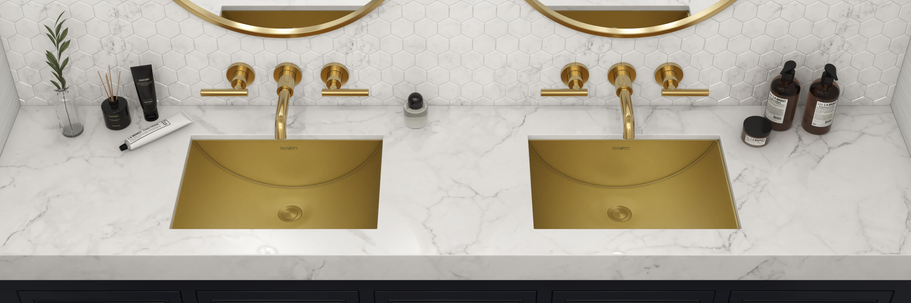 Alternate Image for Ruvati Ariaso 18" Rectangle Undermount Stainless Steel Bathroom Sink, Brushed Gold Brass Tone, 16 Gauge, RVH6107GG