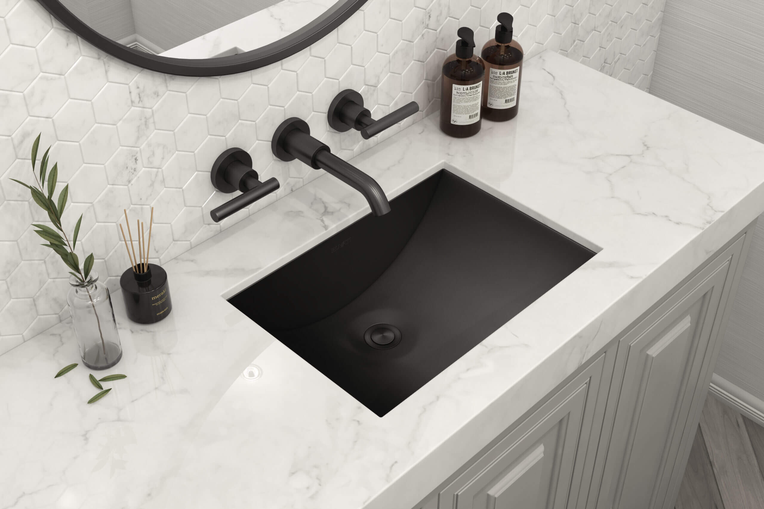 Alternate Image for Ruvati Ariaso 20" Rectangle Undermount Stainless Steel Bathroom Sink, Gunmetal Matte Black, 16 Gauge, RVH6110BL