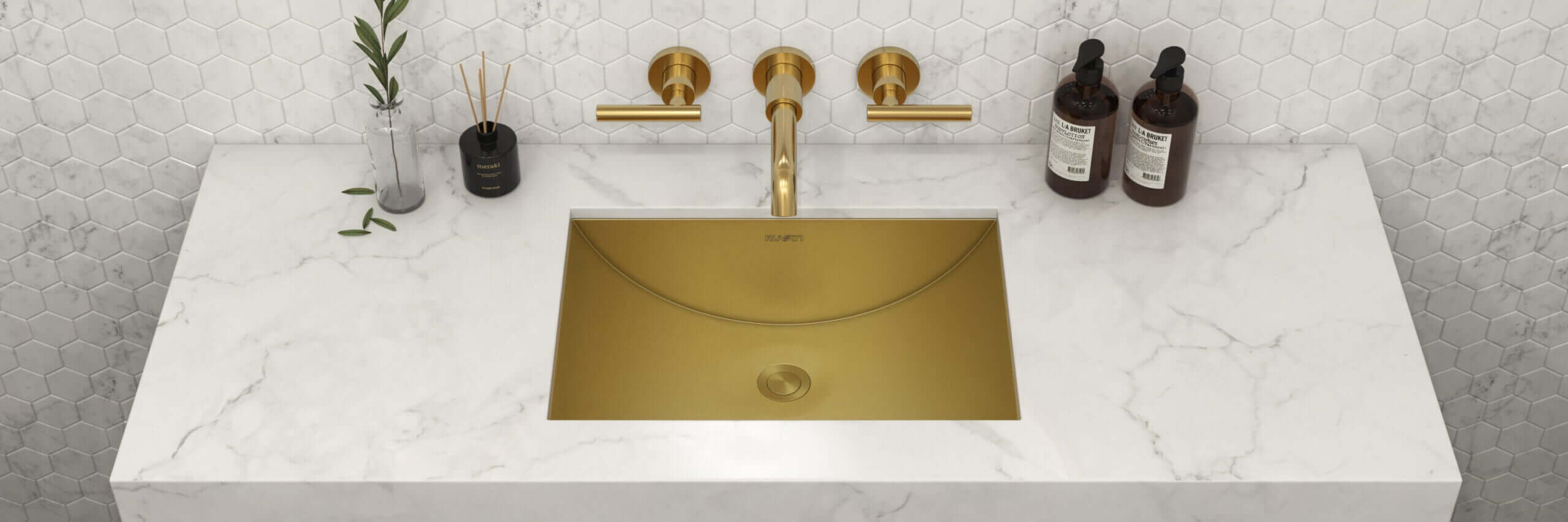 Alternate Image for Ruvati Ariaso 20" Rectangle Undermount Stainless Steel Bathroom Sink, Brushed Gold Brass Tone, 16 Gauge, RVH6110GG