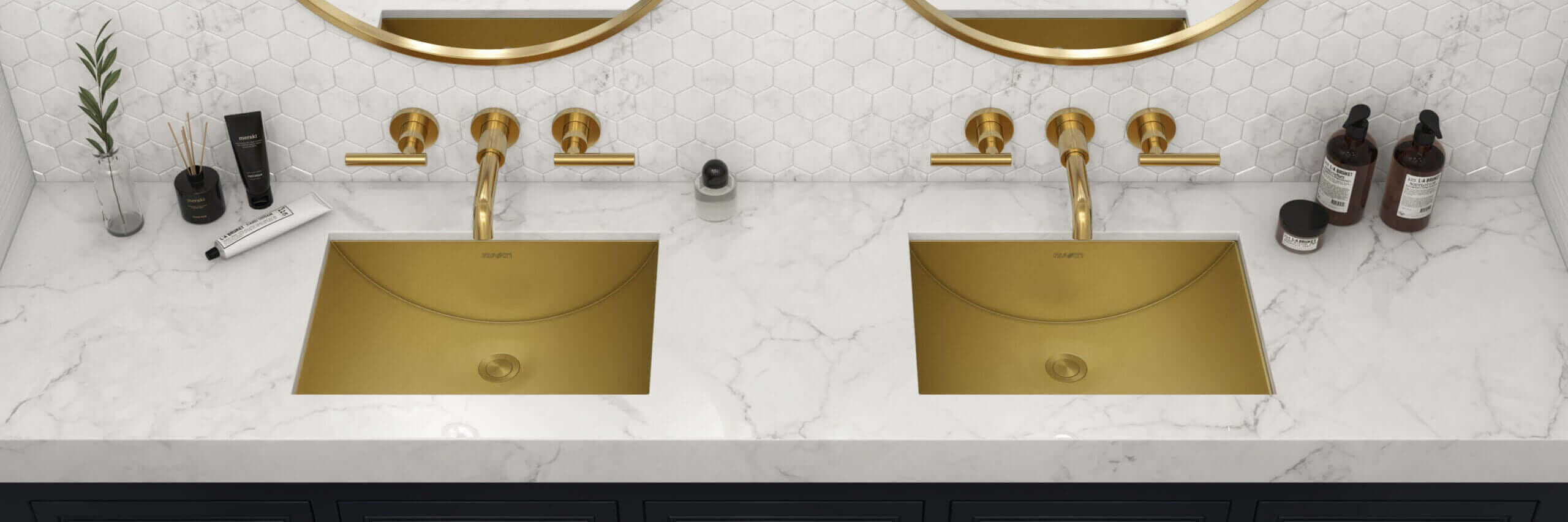 Alternate Image for Ruvati Ariaso 20" Rectangle Undermount Stainless Steel Bathroom Sink, Brushed Gold Brass Tone, 16 Gauge, RVH6110GG