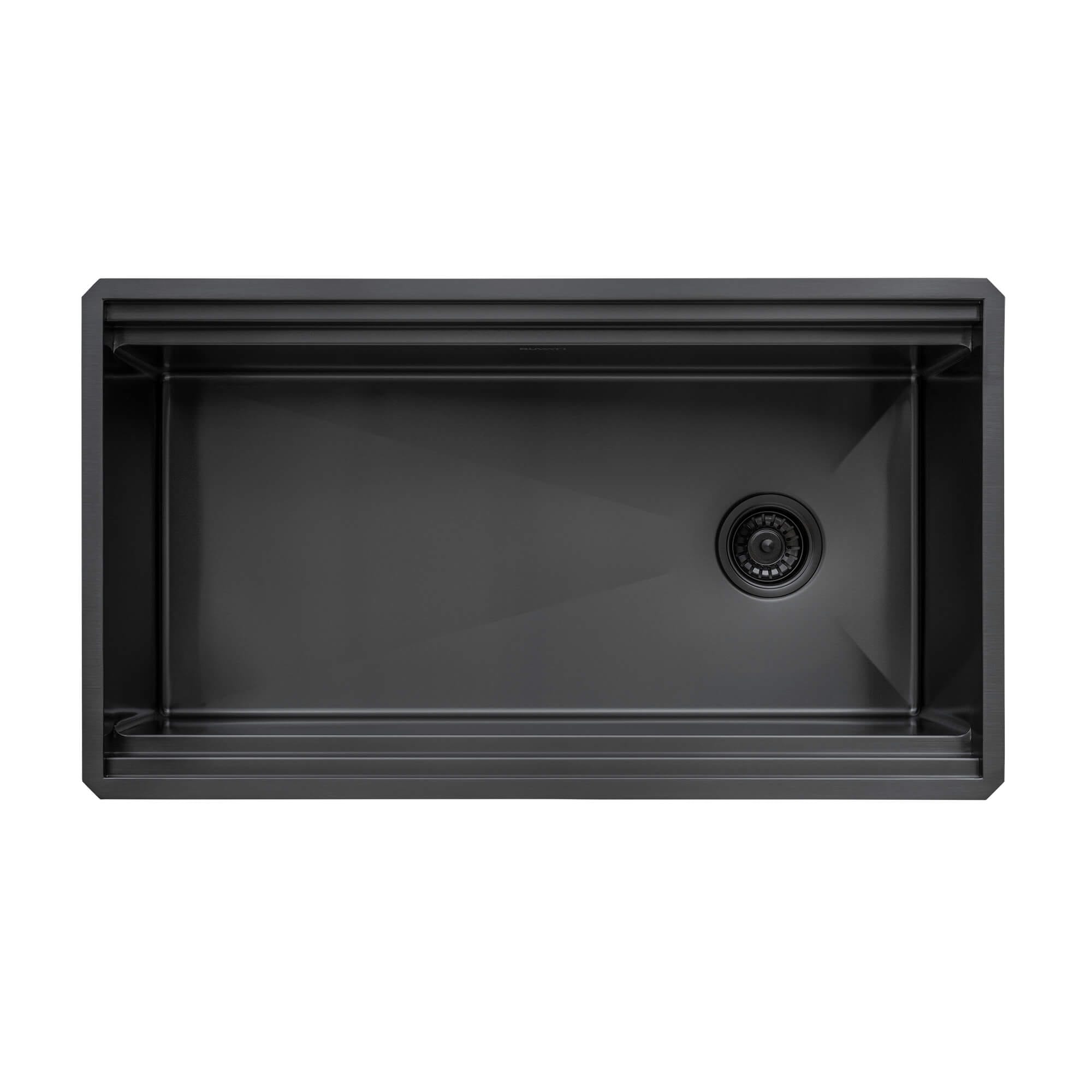 Alternative View of Ruvati Dual-Tier Pro 33-inch Gunmetal Black Stainless Steel Workstation Two-Tiered Ledge Kitchen Sink Undermount, 16, RVH6222BL