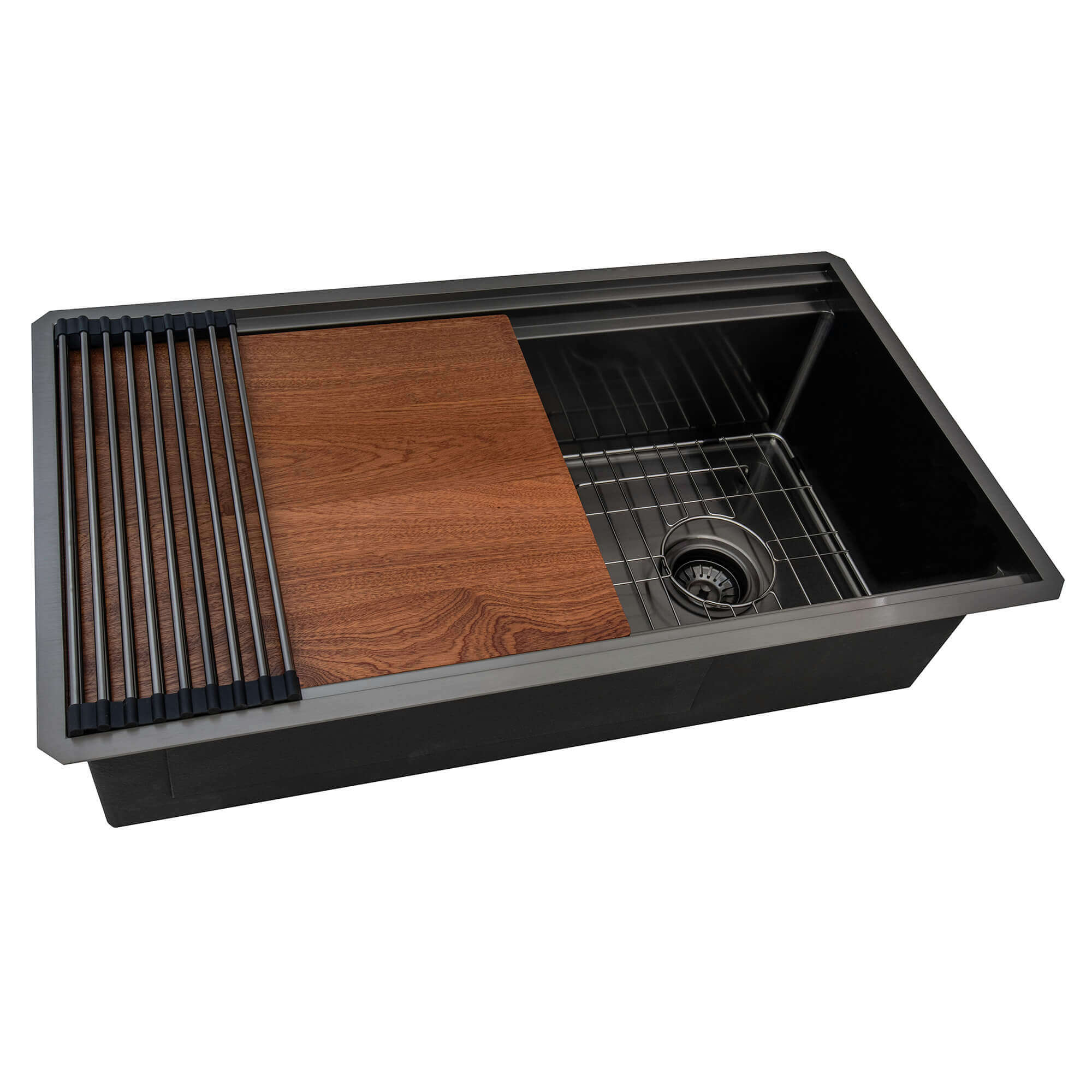 Alternate Image for Ruvati Dual-Tier Pro 33-inch Gunmetal Black Stainless Steel Workstation Two-Tiered Ledge Kitchen Sink Undermount, 16, RVH6222BL
