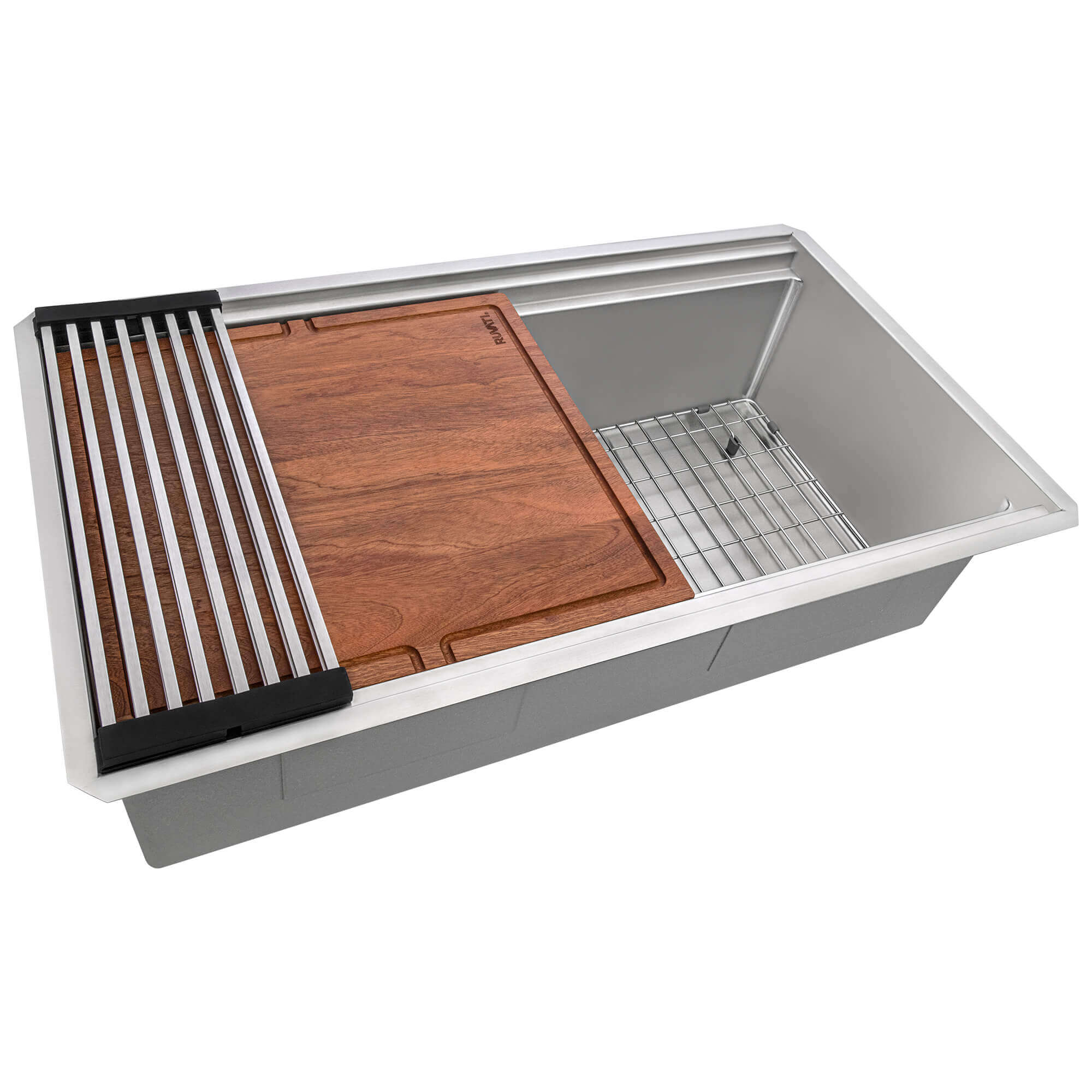 Alternate Image for Ruvati Dual-Tier Pro 33-inch Workstation Two-Tiered Double Ledge Kitchen Sink Undermount 16 Gauge Stainless Steel, 16, RVH6222ST