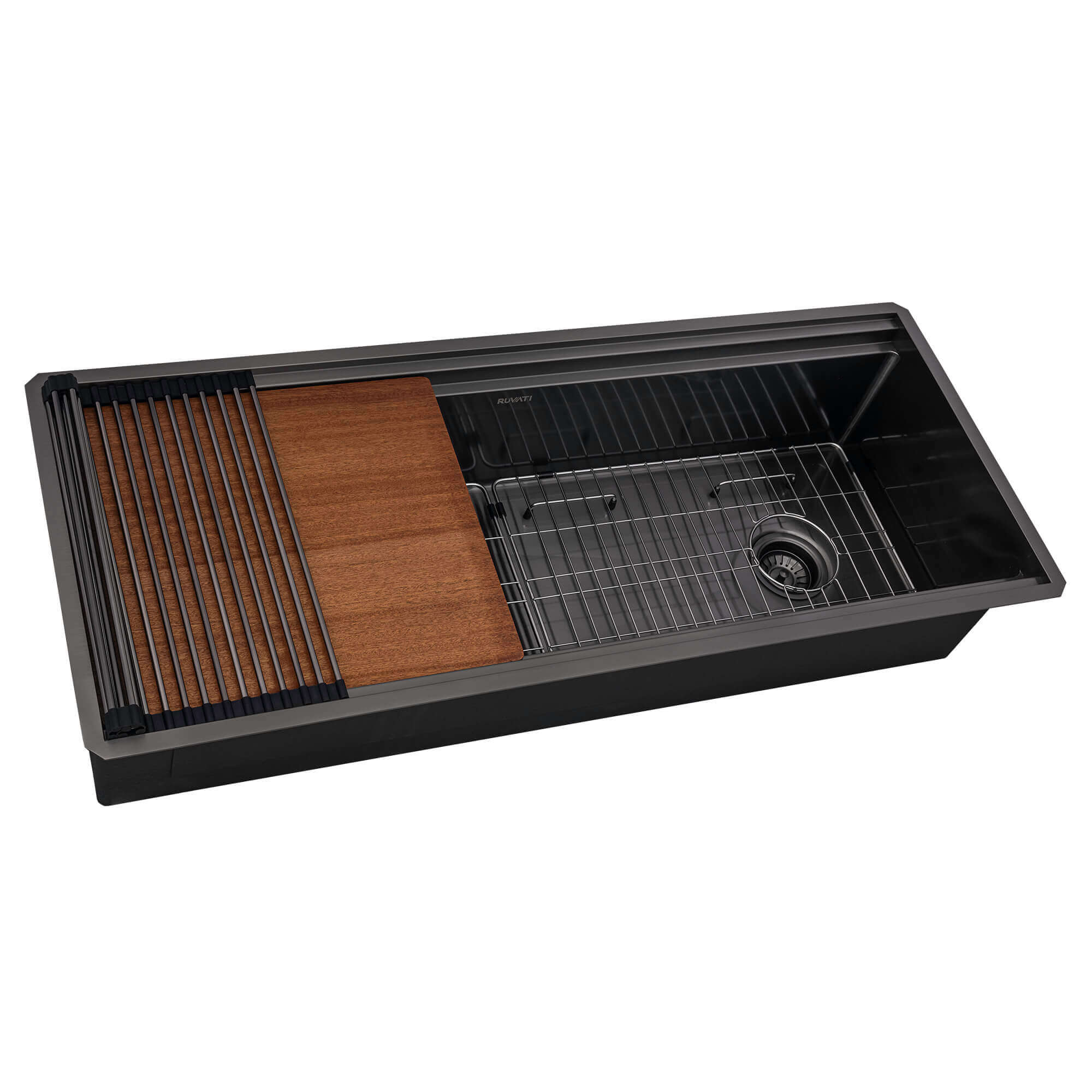 Alternate Image for Ruvati Dual-Tier Pro 45-inch Gunmetal Black Stainless Steel Workstation Two-Tiered Ledge Undermount Kitchen Sink, 16, RVH6333BL