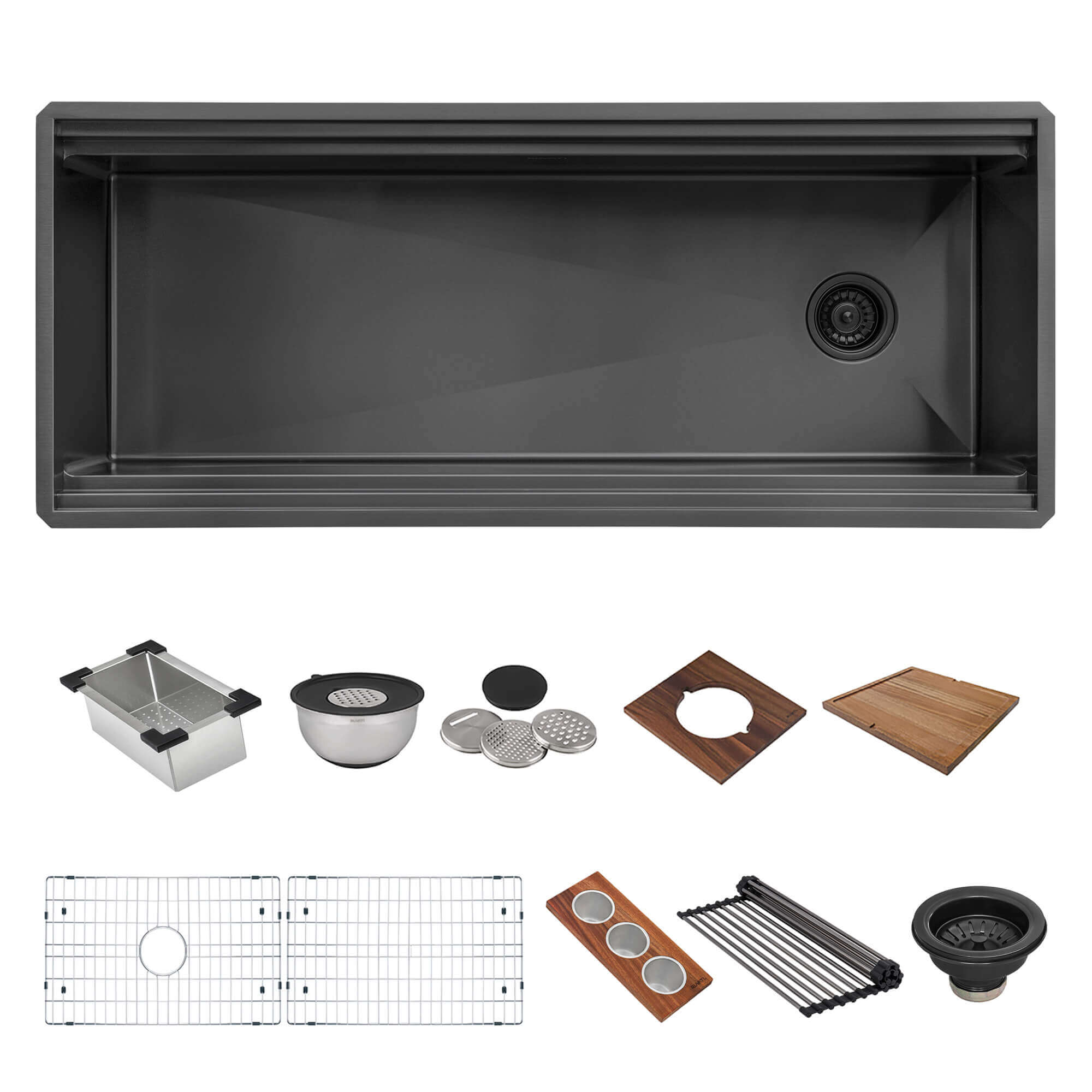 Alternate Image for Ruvati Dual-Tier Pro 45-inch Gunmetal Black Stainless Steel Workstation Two-Tiered Ledge Undermount Kitchen Sink, 16, RVH6333BL