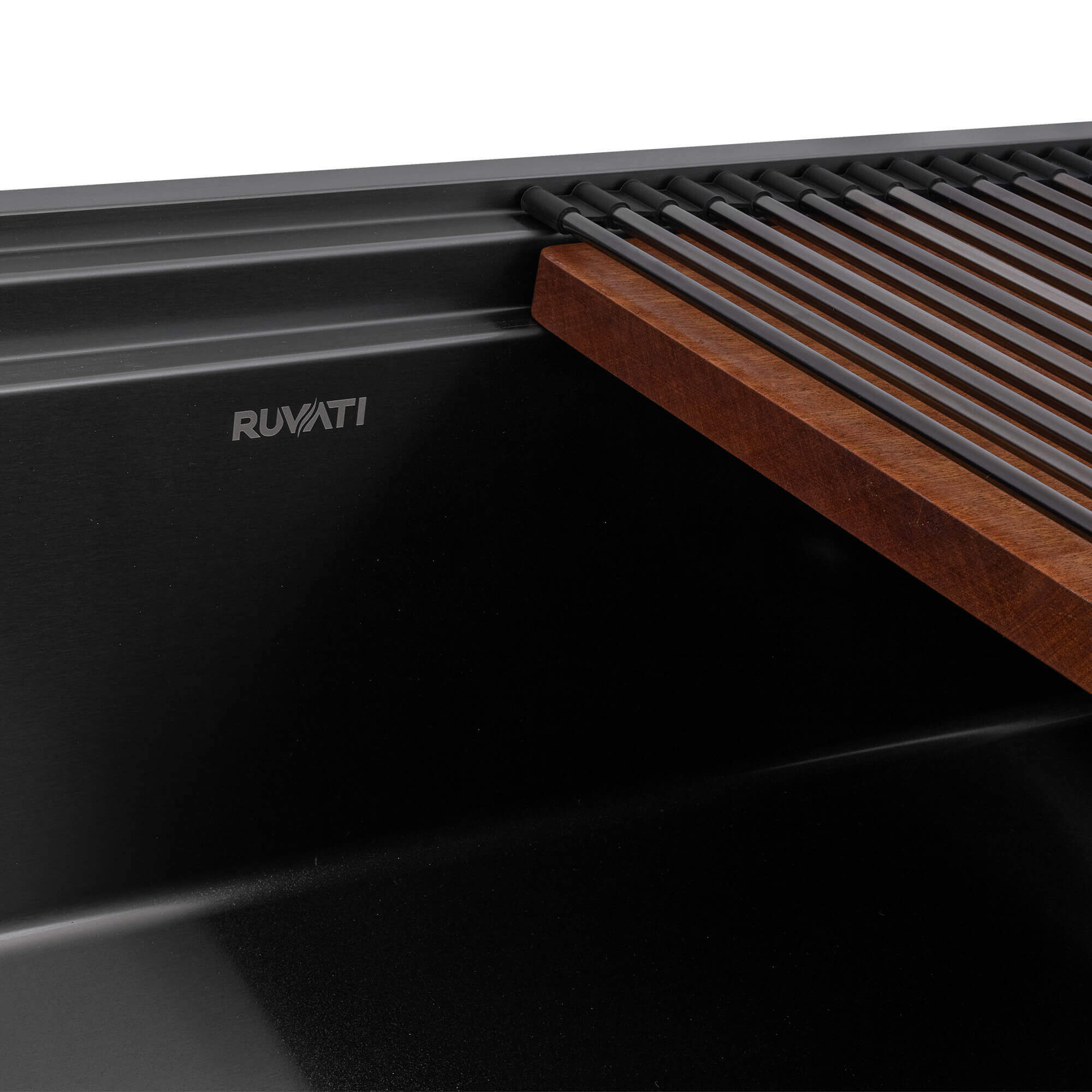 Alternate Image for Ruvati Dual-Tier Pro 45-inch Gunmetal Black Stainless Steel Workstation Two-Tiered Ledge Undermount Kitchen Sink, 16, RVH6333BL
