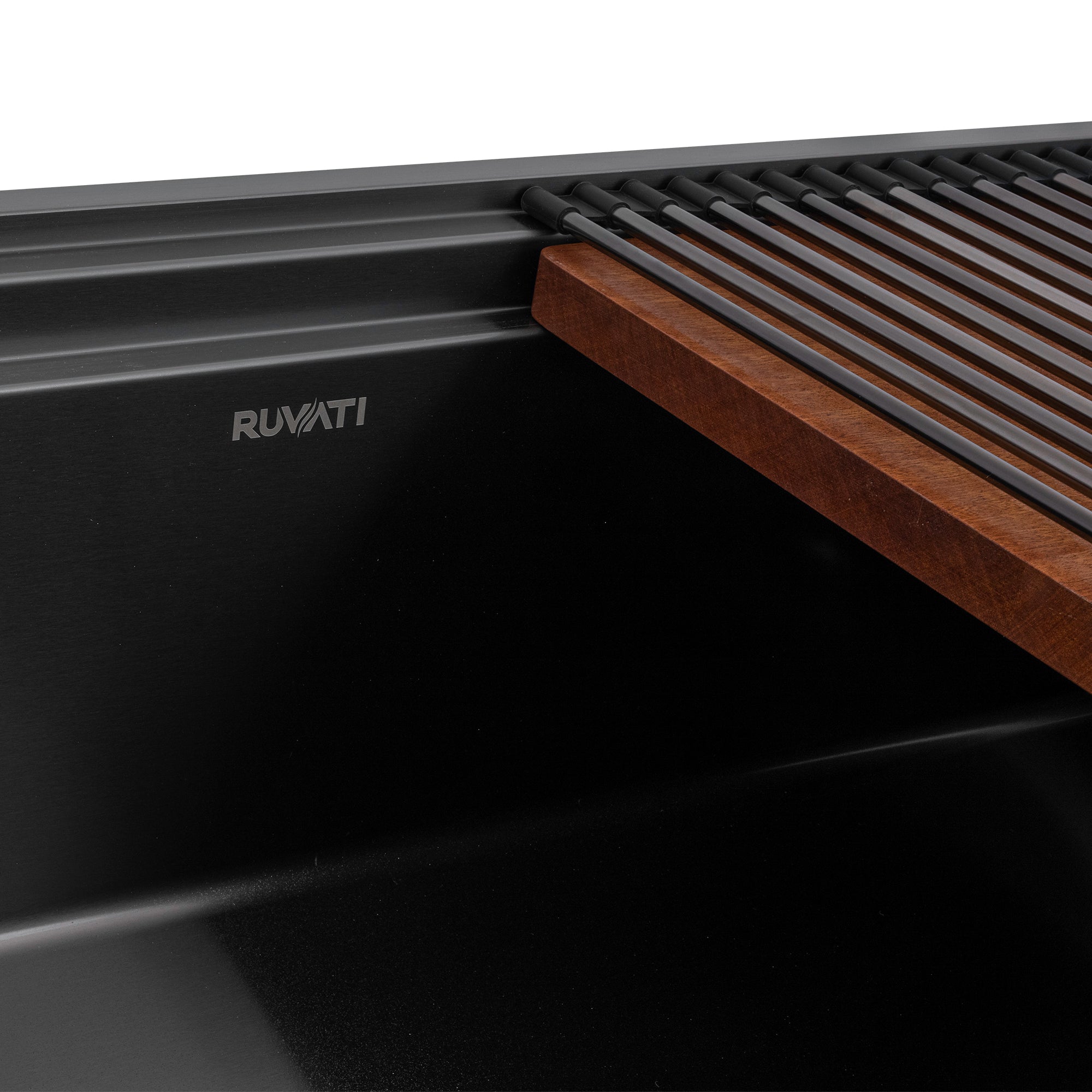 Ruvati Dual-Tier Pro 45-inch Gunmetal Black Stainless Steel Workstation Two-Tiered Ledge Undermount Kitchen Sink, 16, RVH6333BL