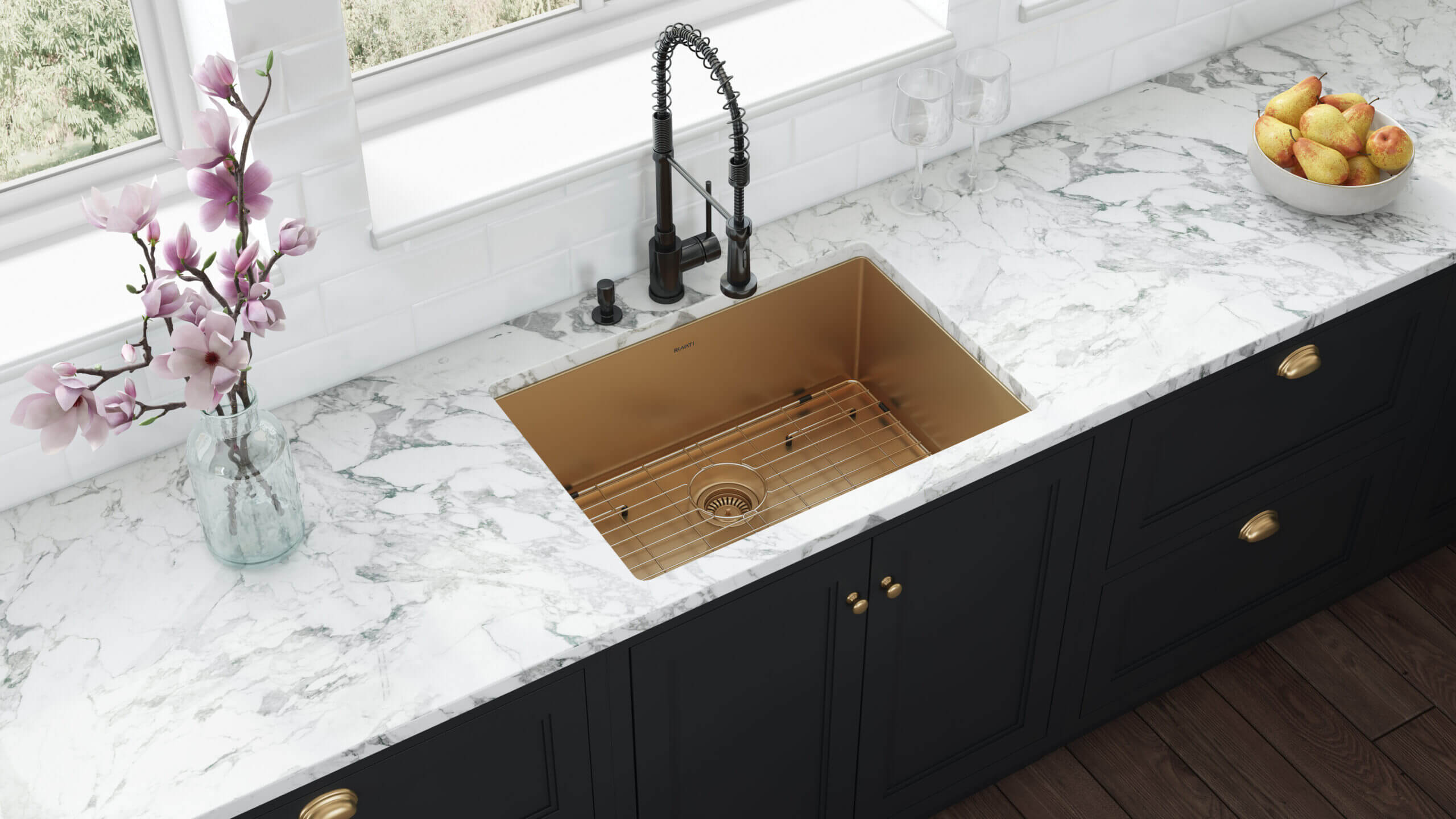 Alternate Image for Ruvati Terraza 33" Undermount Stainless Steel Kitchen Sink, Brass Tone Matte Gold, 16 Gauge, RVH6433GG