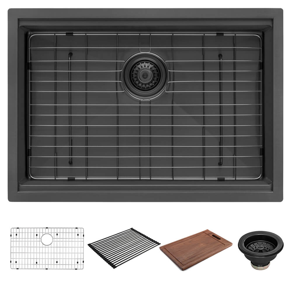 Alternative View of Ruvati Giana 27" Undermount Stainless Steel Workstation Kitchen Sink, Gunmetal Matte Black, 16 Gauge, RVH6527BL