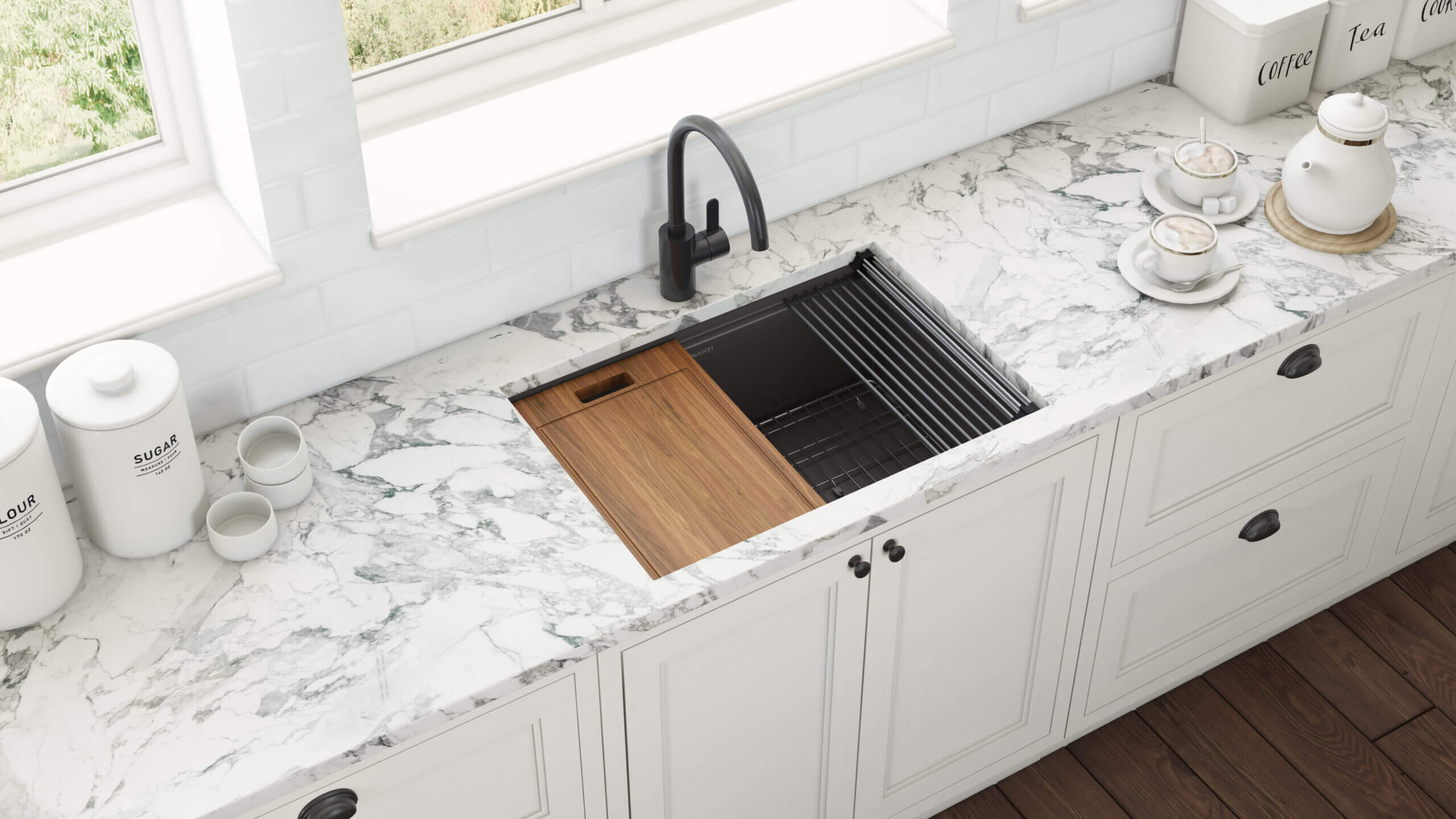 Alternate Image for Ruvati Giana 27" Undermount Stainless Steel Workstation Kitchen Sink, Gunmetal Matte Black, 16 Gauge, RVH6527BL