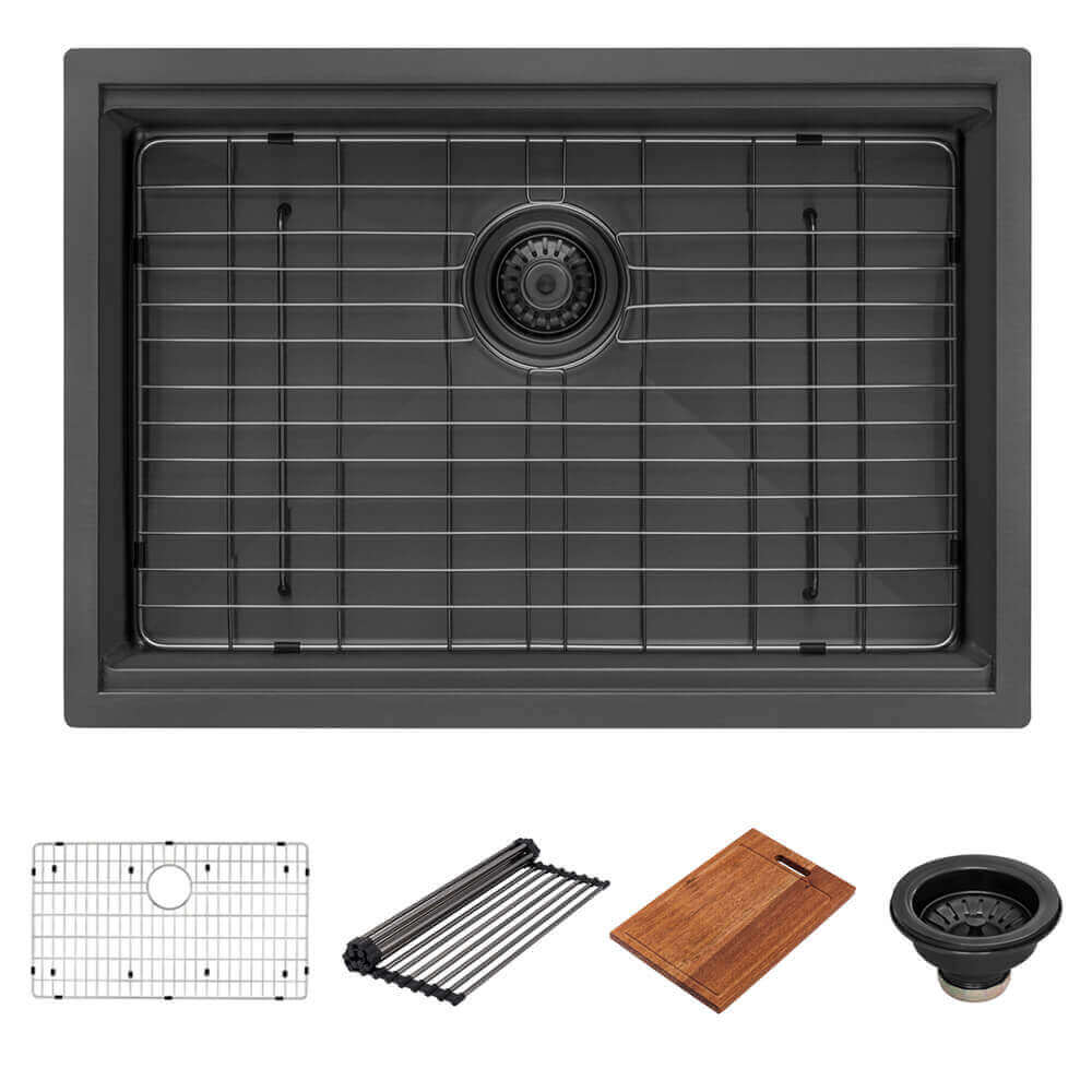 Alternate Image for Ruvati Giana 30-inch Gunmetal Black Stainless Steel Workstation Undermount Kitchen Sink Single Bowl, 16, RVH6530BL
