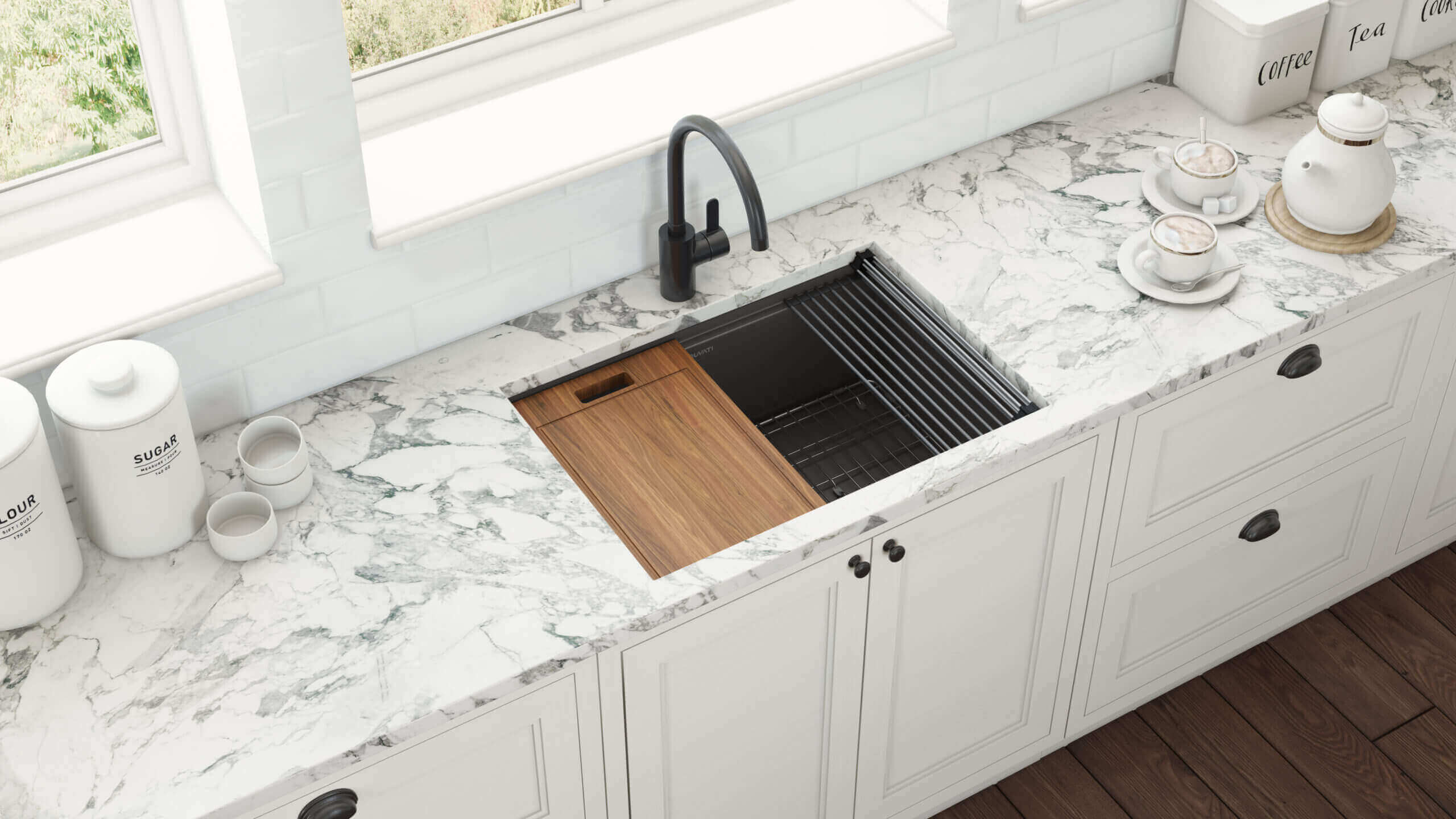 Alternate Image for Ruvati Giana 30-inch Gunmetal Black Stainless Steel Workstation Undermount Kitchen Sink Single Bowl, 16, RVH6530BL