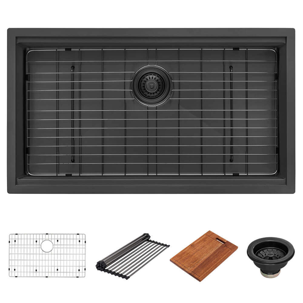 Alternate Image for Ruvati Giana 33" Undermount Stainless Steel Workstation Kitchen Sink, Gunmetal Matte Black, 16 Gauge, RVH6533BL