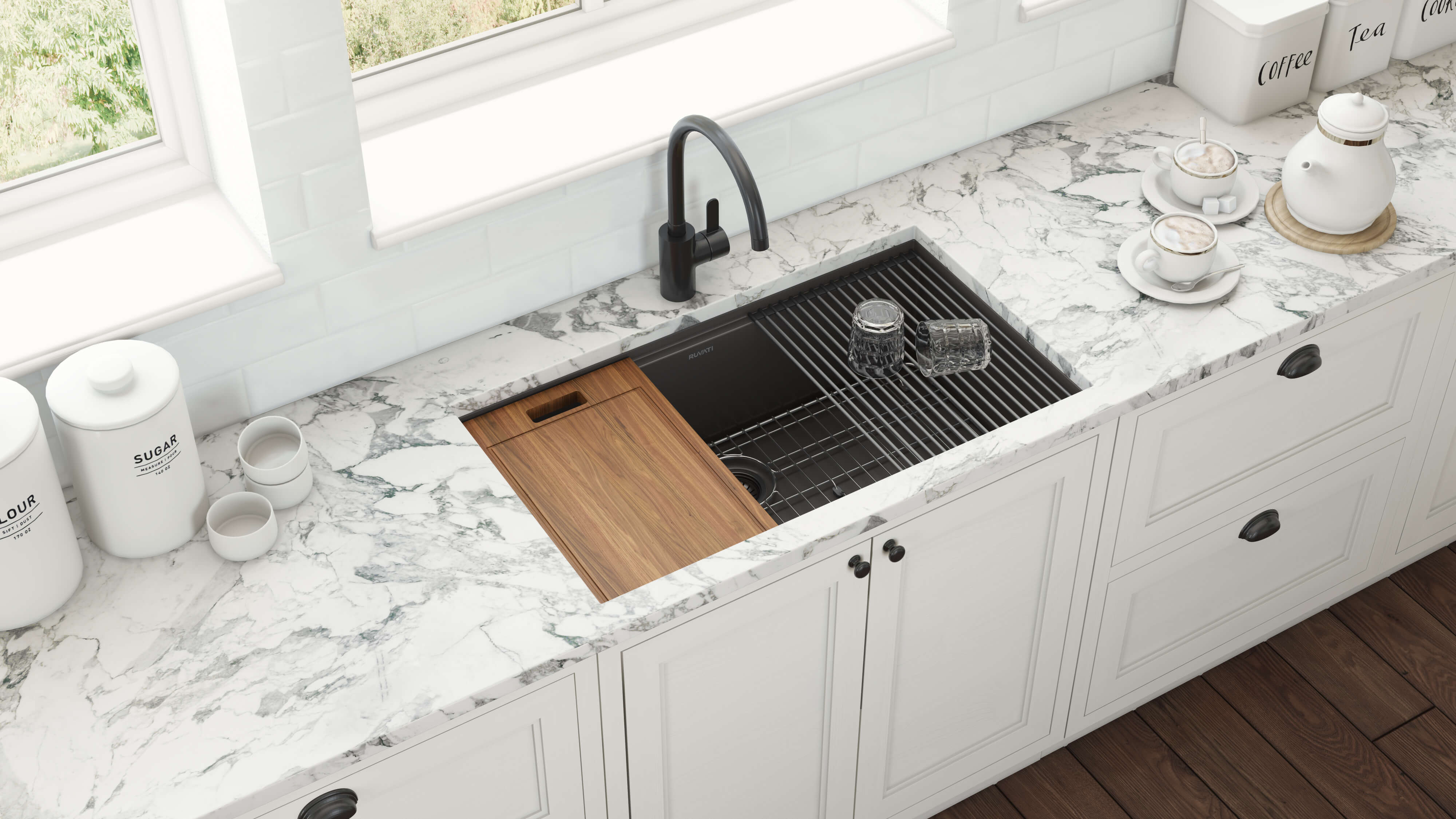 Alternate Image for Ruvati Giana 33" Undermount Stainless Steel Workstation Kitchen Sink, Gunmetal Matte Black, 16 Gauge, RVH6533BL
